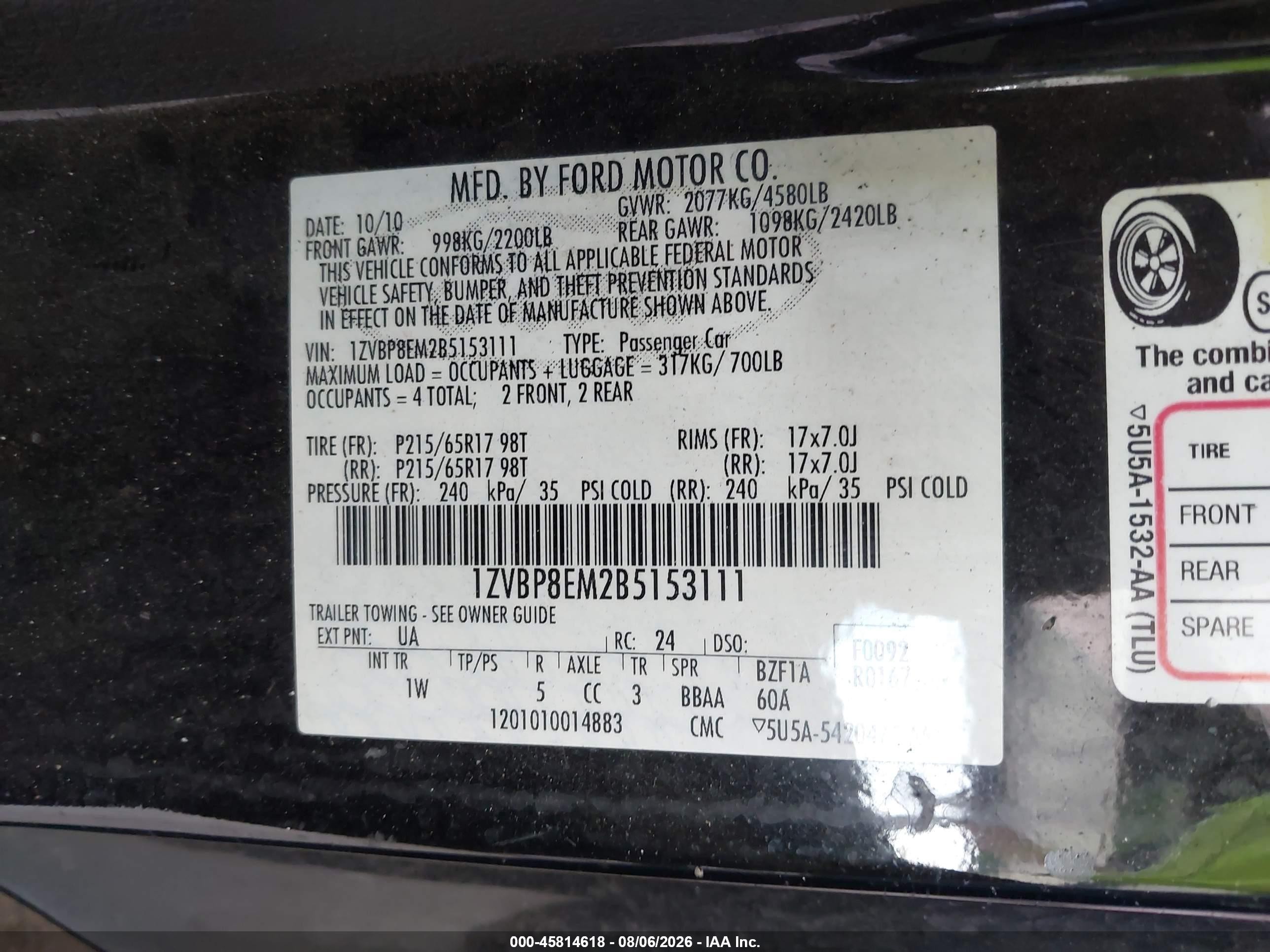 2011 Ford Mustang V6 Black vin: 1ZVBP8EM2B5153111