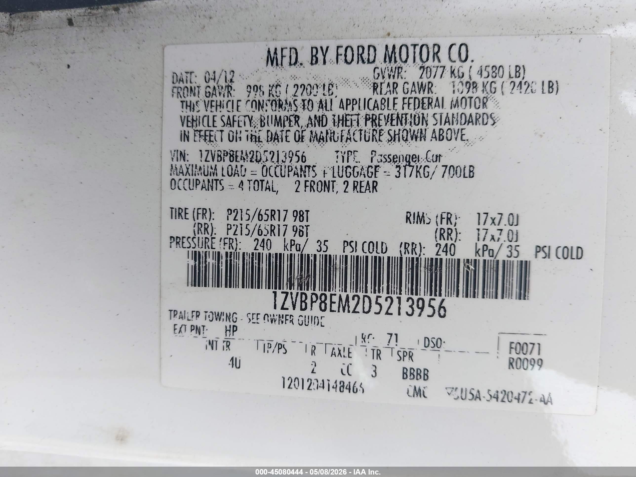 2013 Ford Mustang V6 Premium White vin: 1ZVBP8EM2D5213956