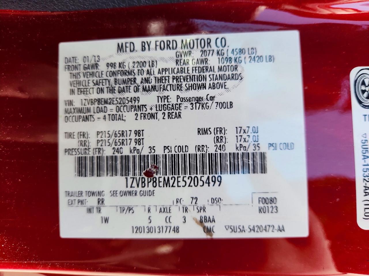2014 Ford Mustang Red vin: 1ZVBP8EM2E5205499
