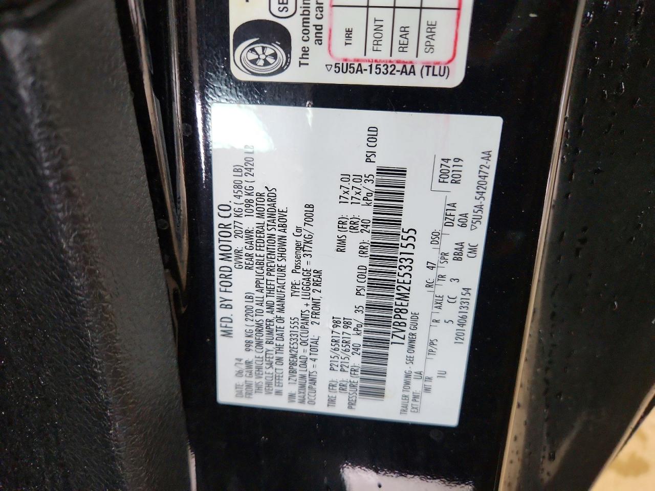 2014 Ford Mustang Black vin: 1ZVBP8EM2E5331555