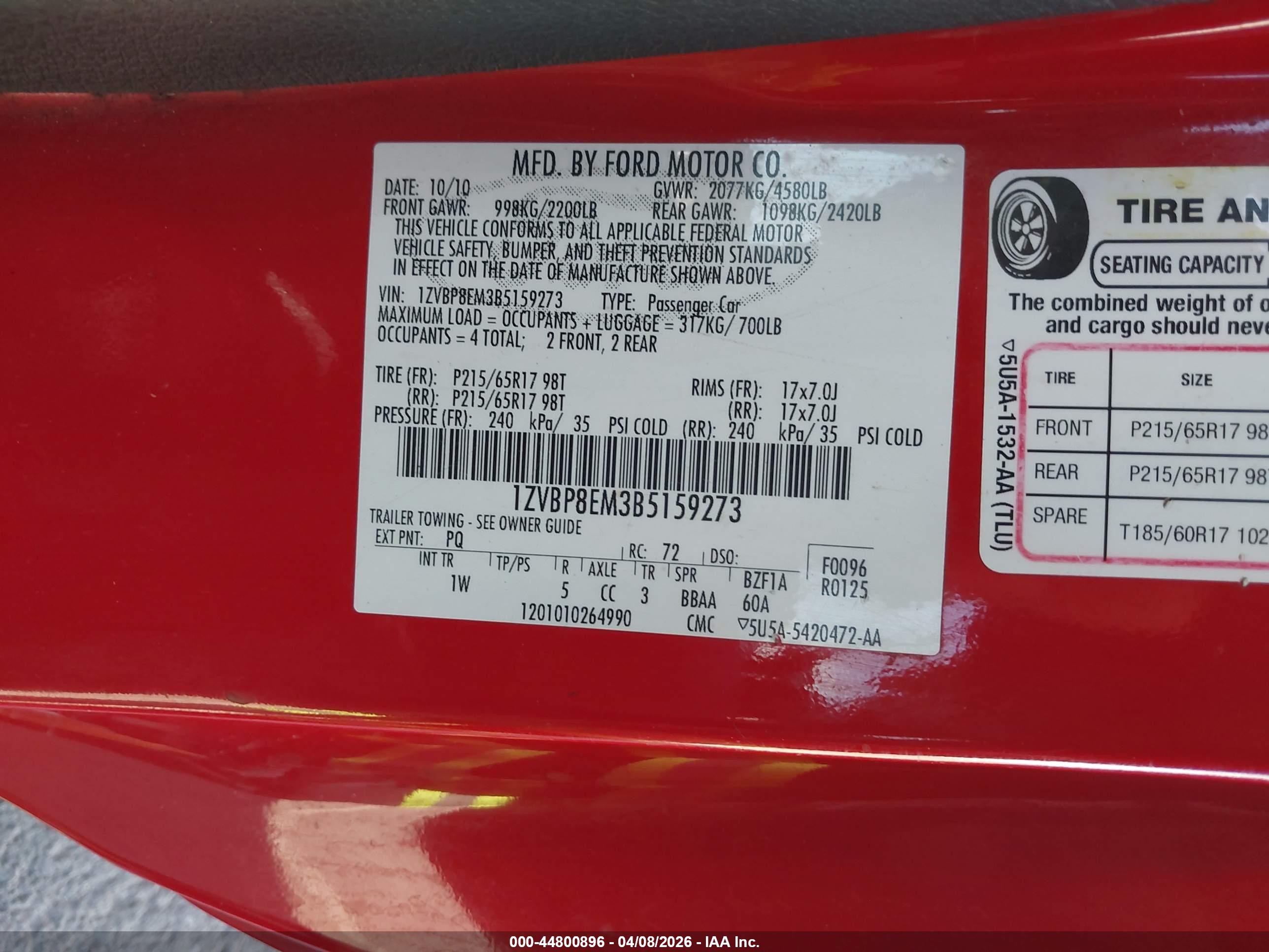 2011 Ford Mustang V6 Red vin: 1ZVBP8EM3B5159273