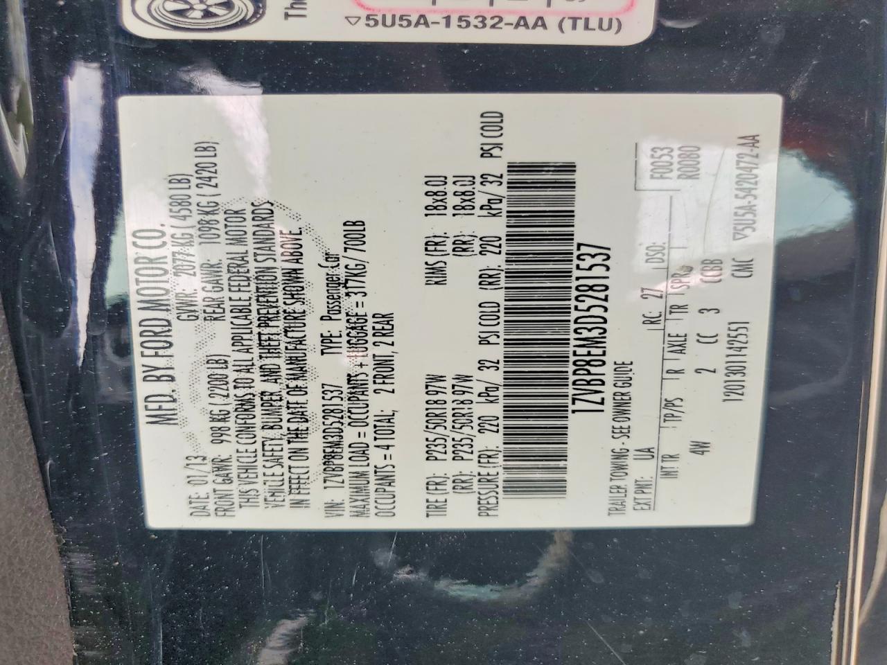 2013 Ford Mustang Black vin: 1ZVBP8EM3D5281537