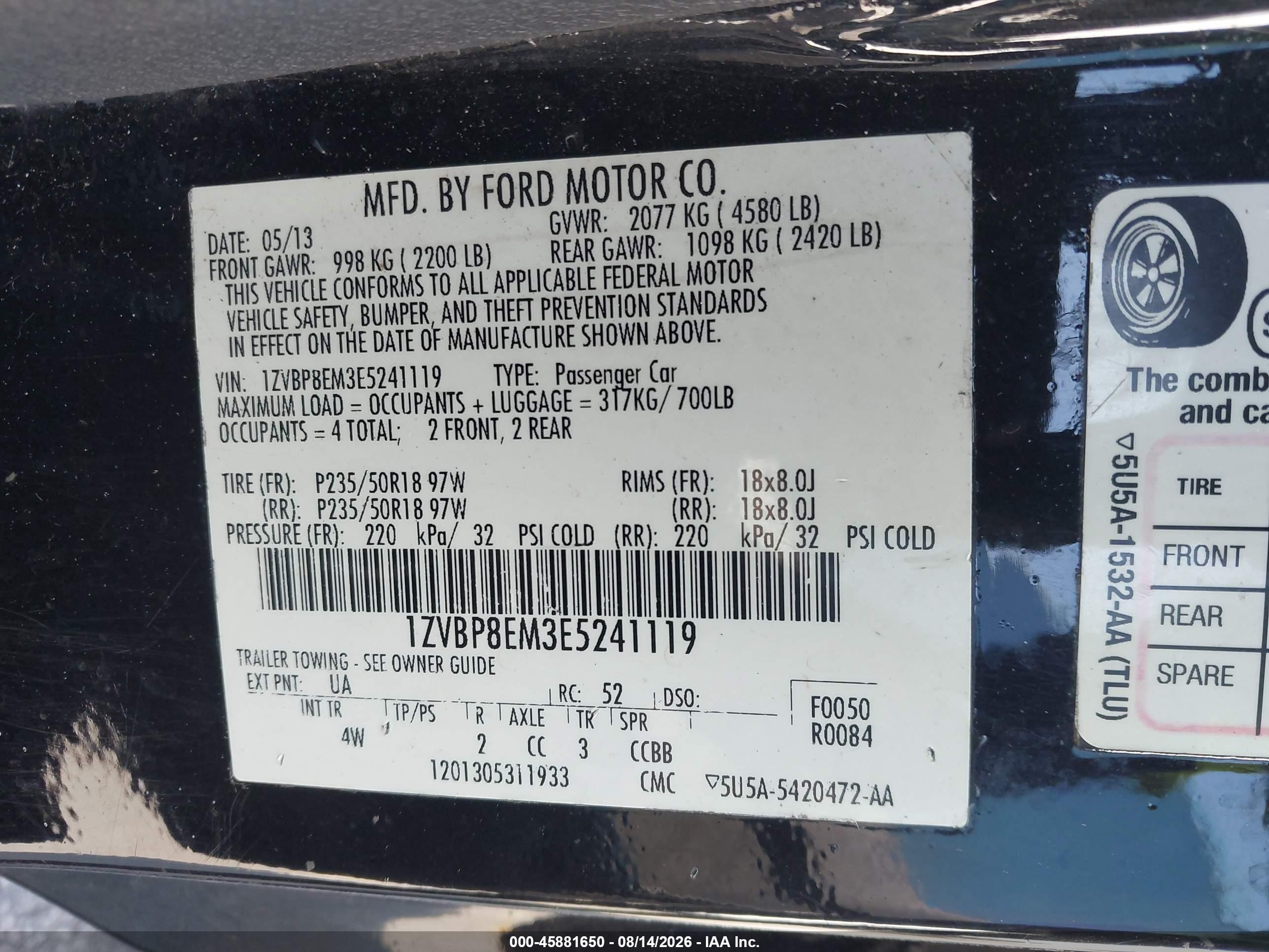 2014 Ford Mustang V6 Premium Черный vin: 1ZVBP8EM3E5241119