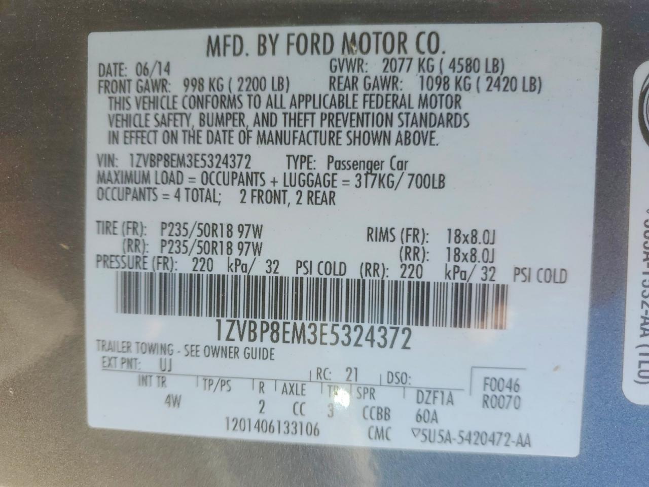 2014 Ford Mustang Gray vin: 1ZVBP8EM3E5324372