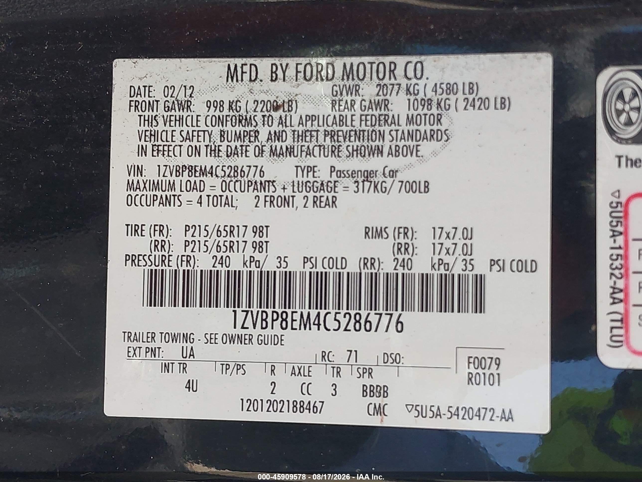2012 Ford Mustang V6 Premium Black vin: 1ZVBP8EM4C5286776