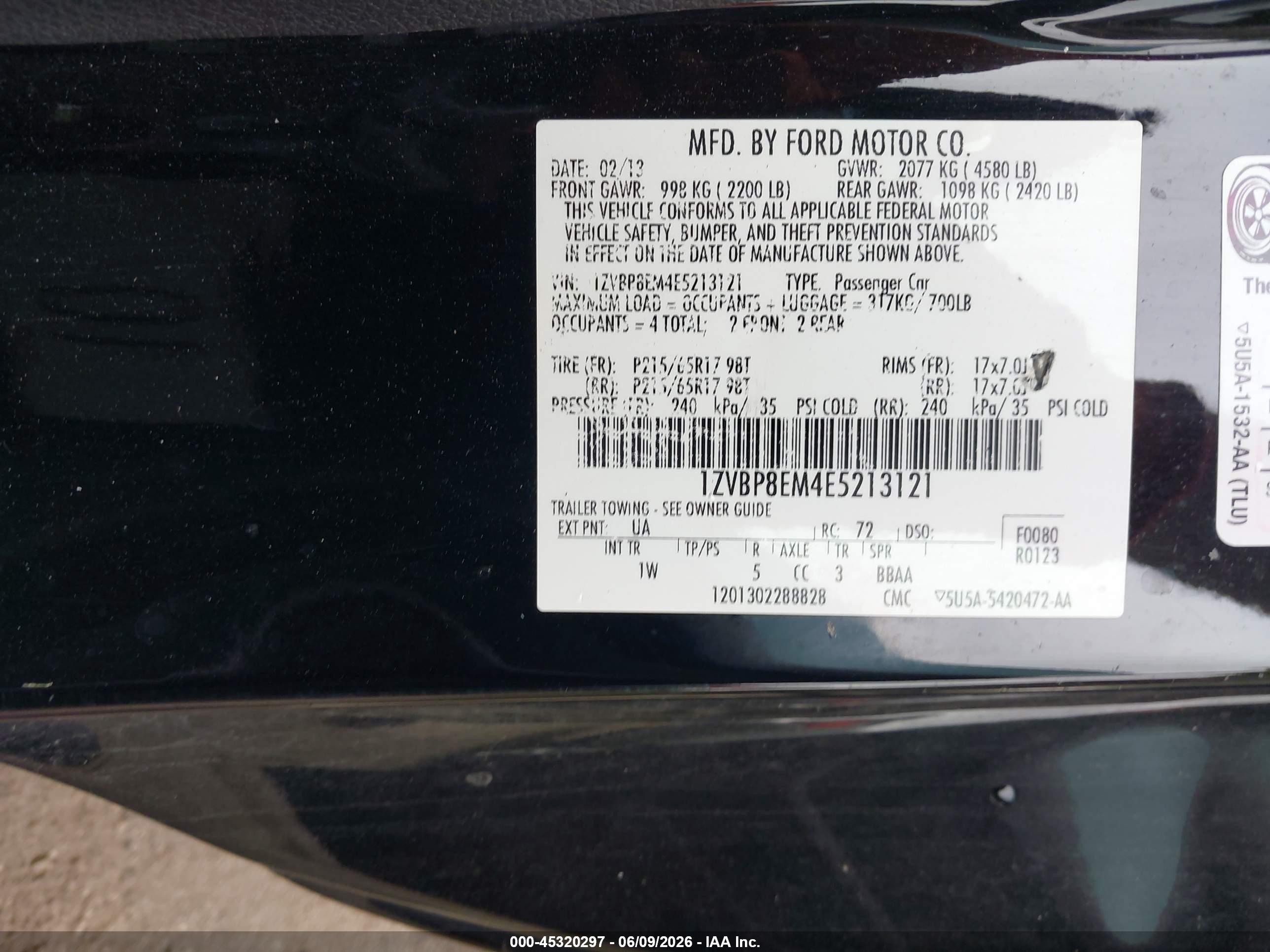 2014 Ford Mustang V6 Black vin: 1ZVBP8EM4E5213121