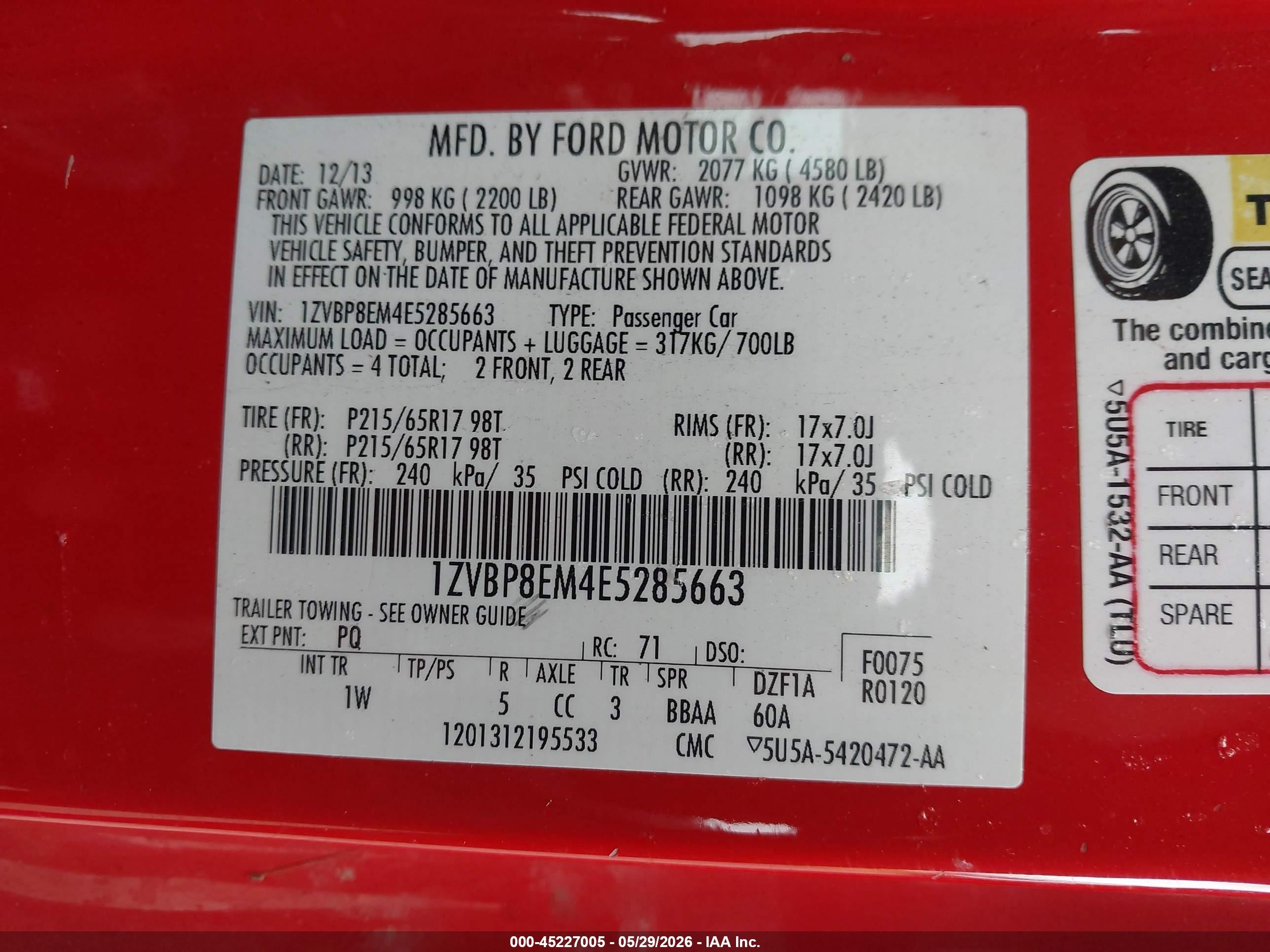 2014 Ford Mustang V6 Red vin: 1ZVBP8EM4E5285663