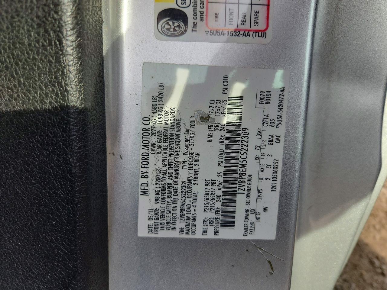 2012 Ford Mustang Silver vin: 1ZVBP8EM5C5222309