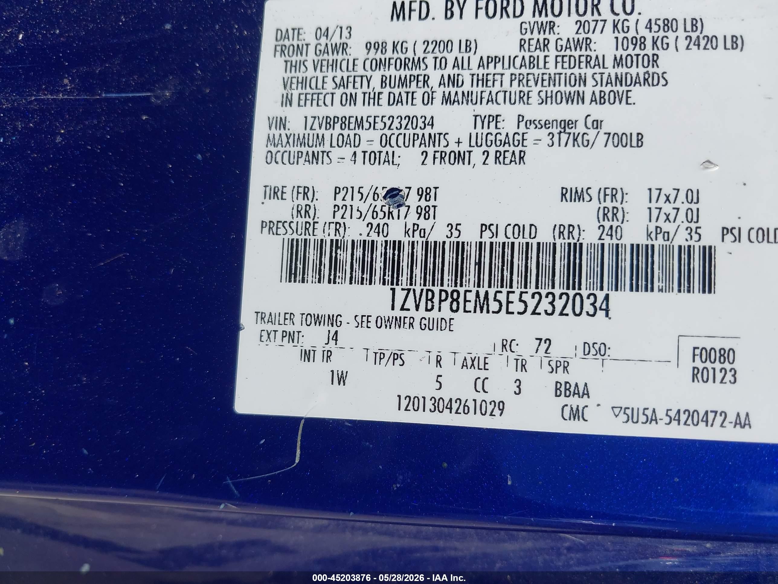 2014 Ford Mustang V6 Blue vin: 1ZVBP8EM5E5232034