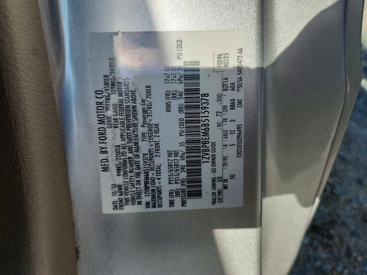 2011 Ford Mustang Серебряный vin: 1ZVBP8EM6B5159378