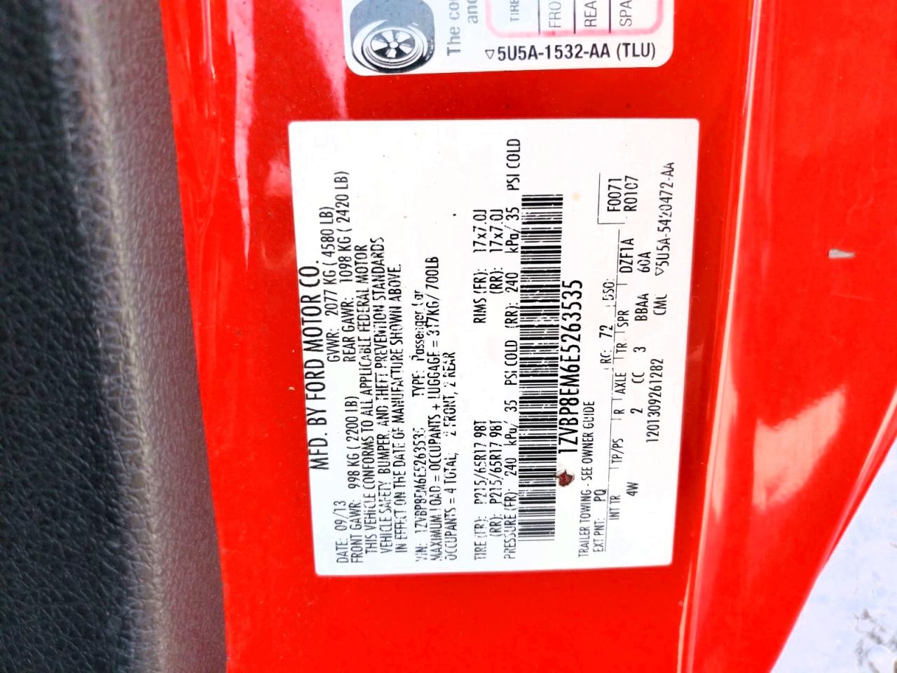 2014 Ford Mustang Red vin: 1ZVBP8EM6E5263535