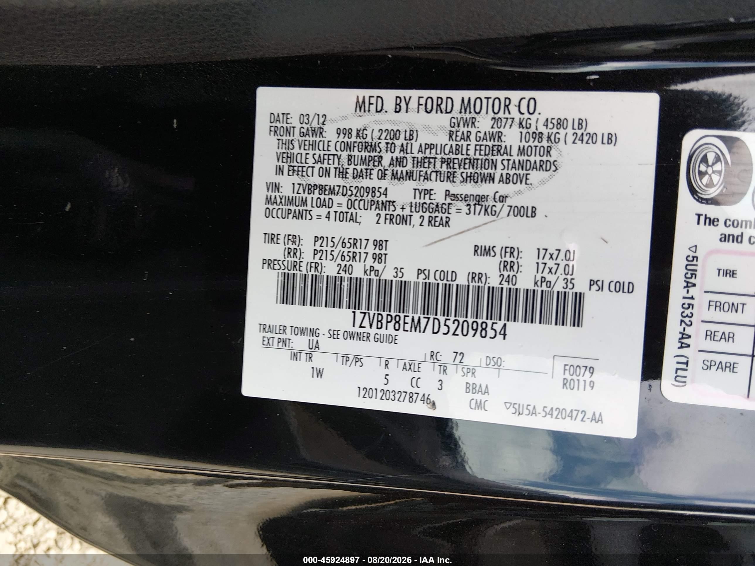 2013 Ford Mustang V6 Black vin: 1ZVBP8EM7D5209854
