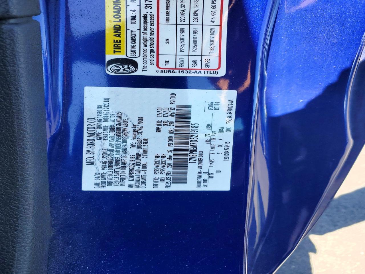 2013 Ford Mustang Blue vin: 1ZVBP8EM7D5219185