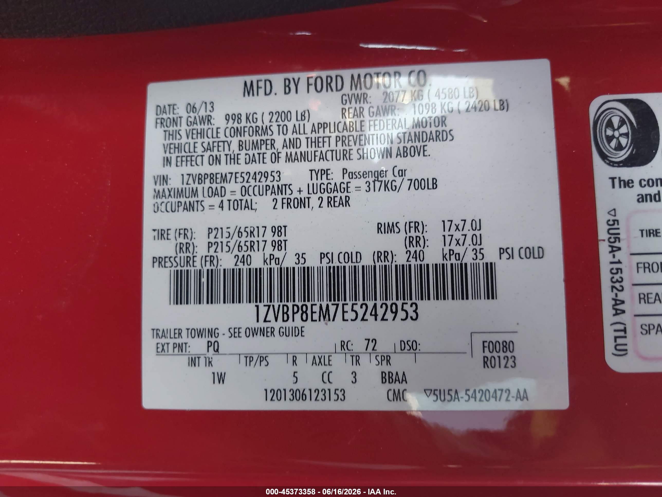 2014 Ford Mustang V6 Красный vin: 1ZVBP8EM7E5242953