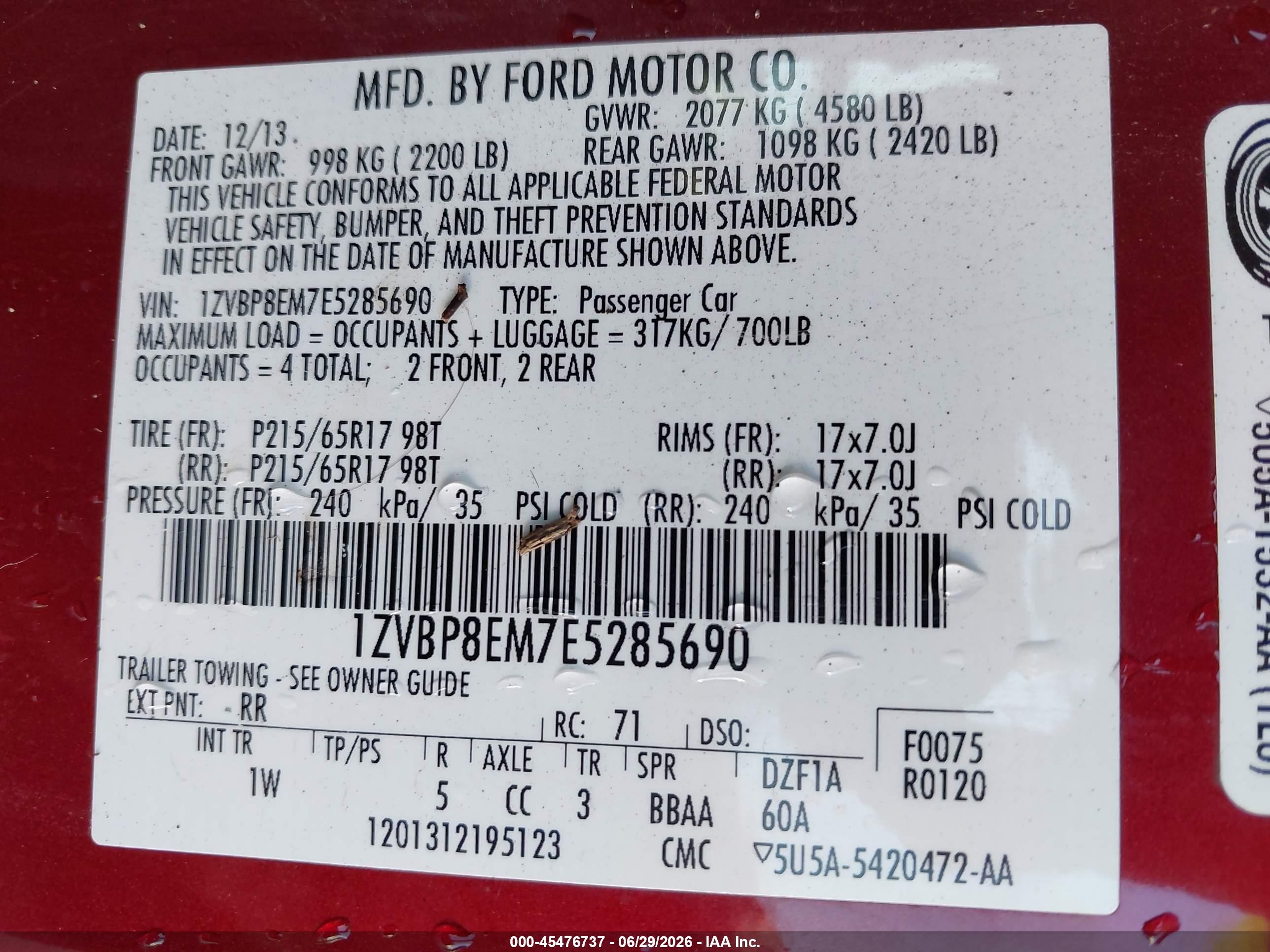 2014 Ford Mustang V6 Red vin: 1ZVBP8EM7E5285690