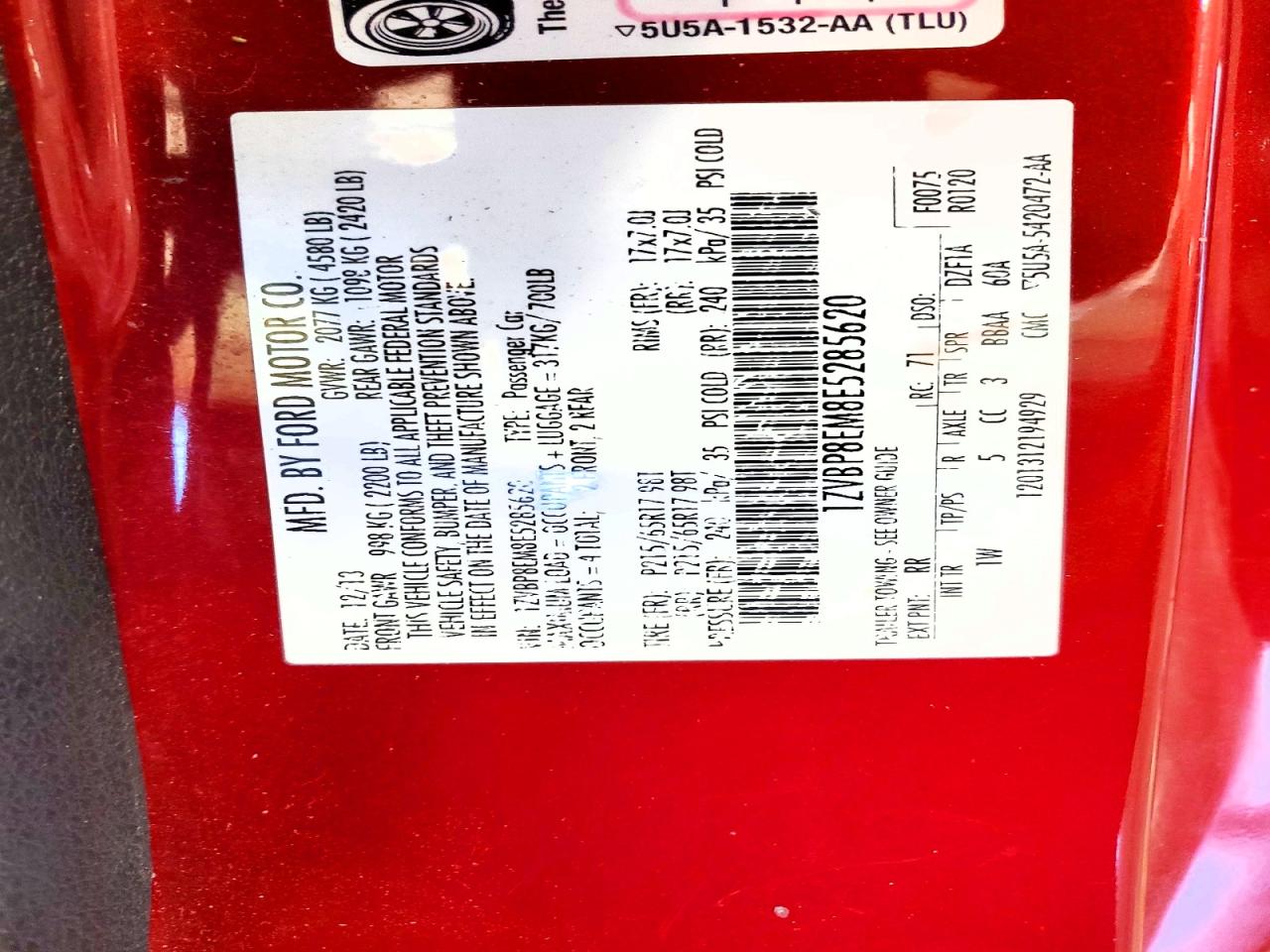 2014 Ford Mustang Red vin: 1ZVBP8EM8E5285620