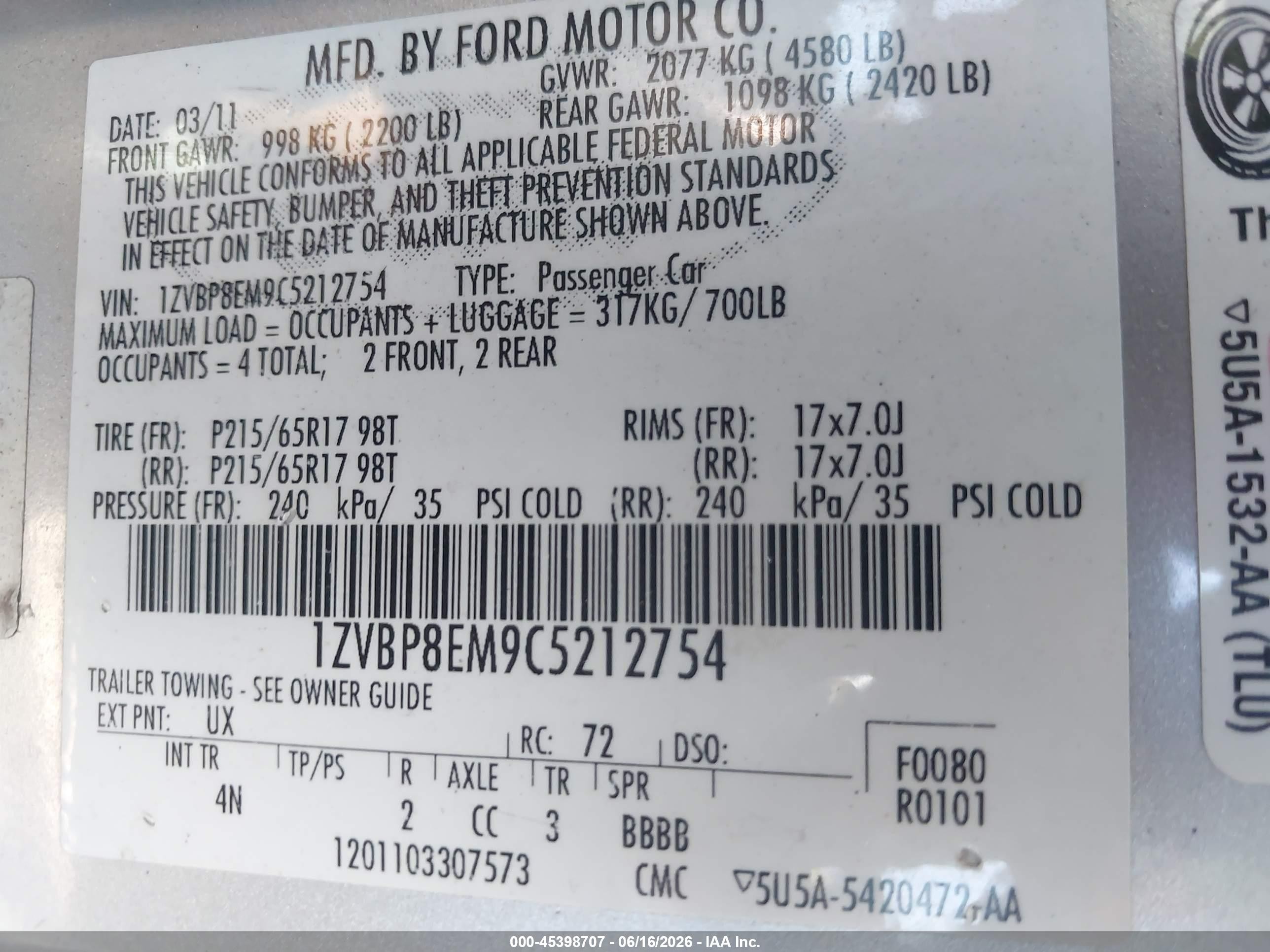 2012 Ford Mustang V6/v6 Premium Silver vin: 1ZVBP8EM9C5212754