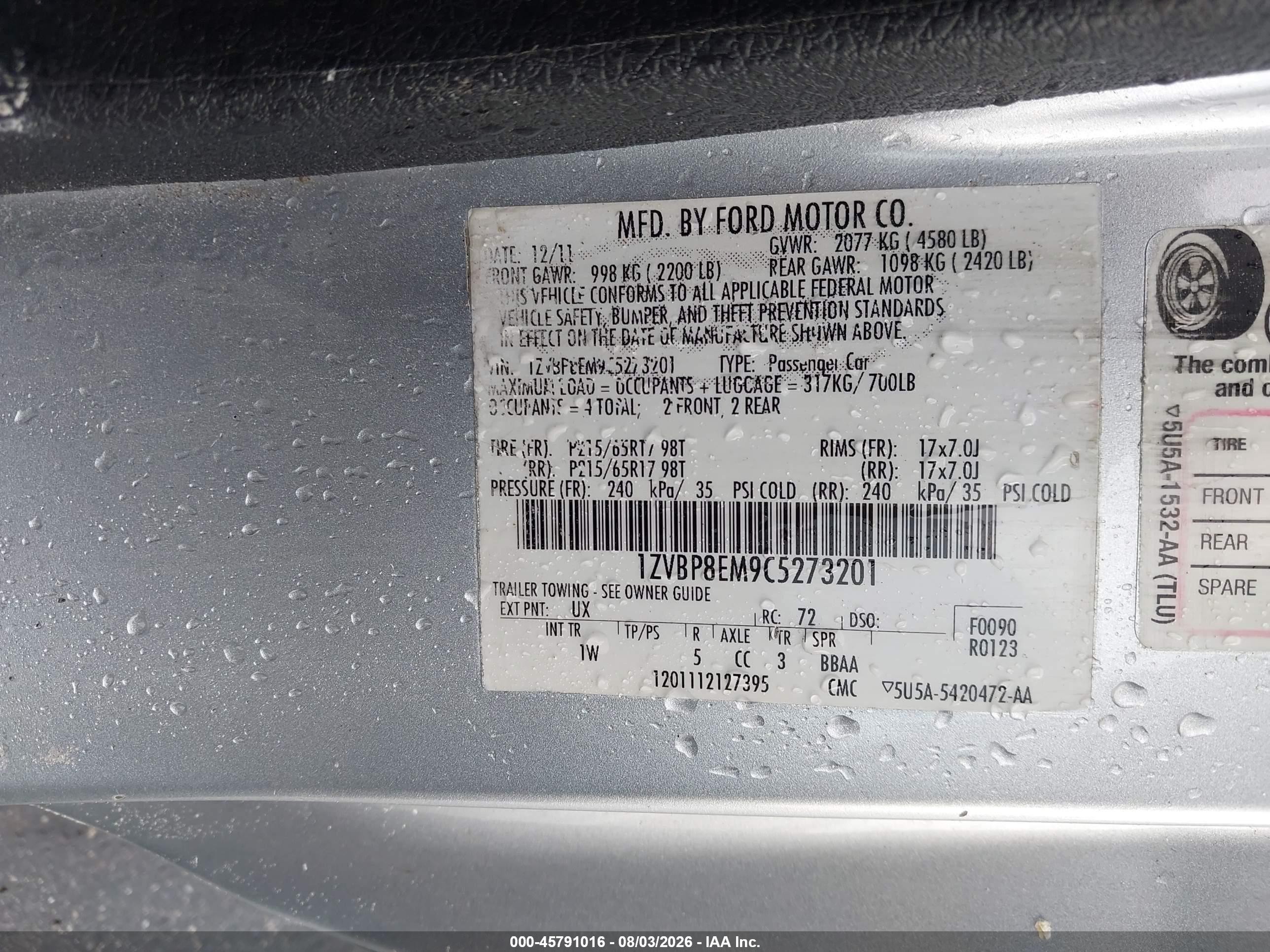 2012 Ford Mustang V6 Серебряный vin: 1ZVBP8EM9C5273201