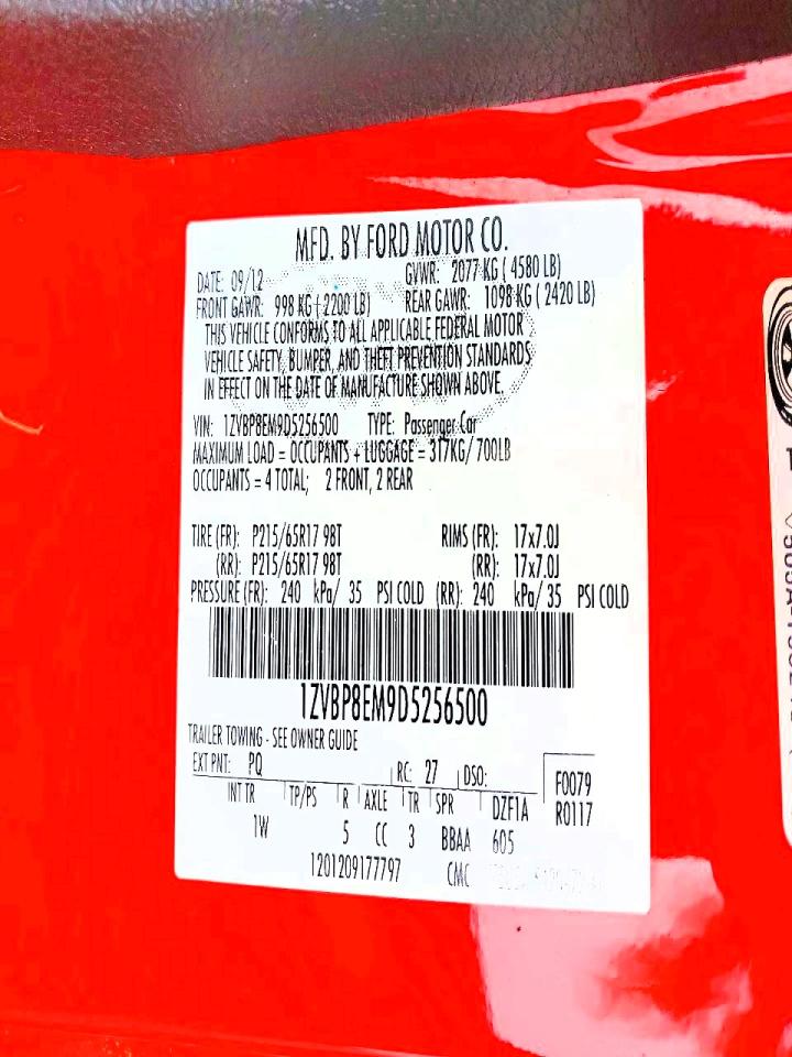 2013 Ford Mustang Red vin: 1ZVBP8EM9D5256500