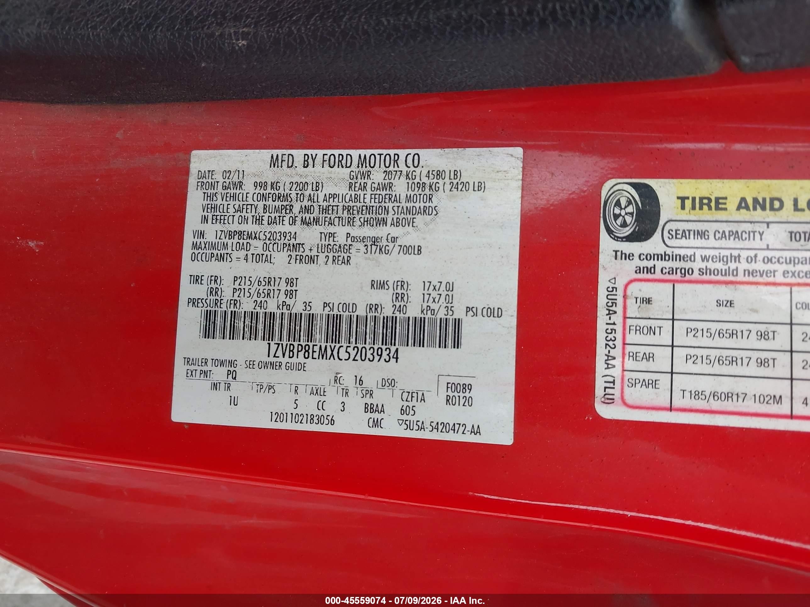 2012 Ford Mustang V6/v6 Premium Red vin: 1ZVBP8EMXC5203934