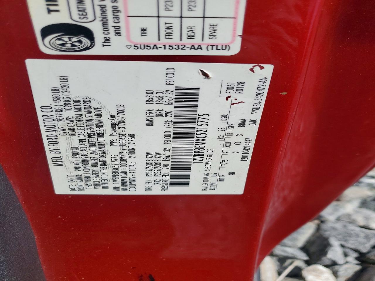 2012 Ford Mustang Red vin: 1ZVBP8EMXC5215775