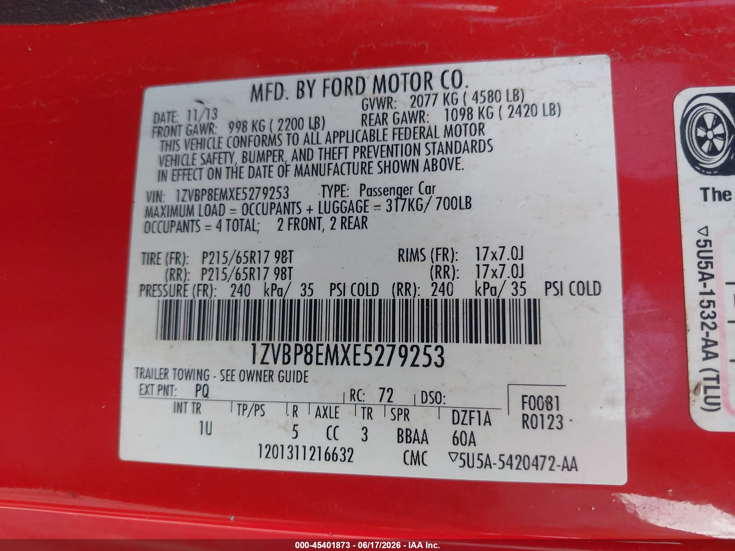2014 Ford Mustang V6/v6 Premium Red vin: 1ZVBP8EMXE5279253