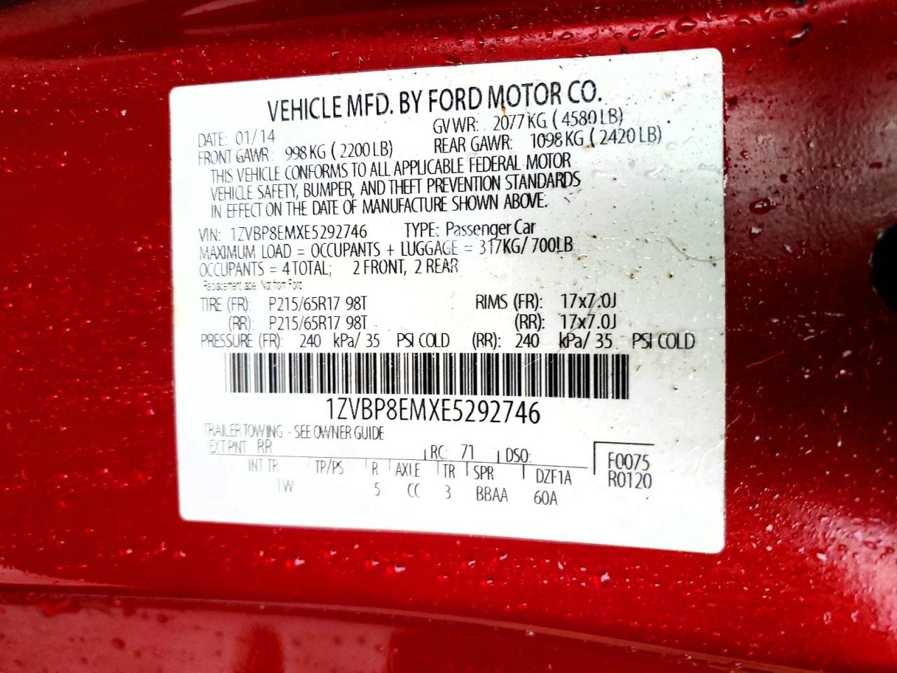 2014 Ford Mustang Red vin: 1ZVBP8EMXE5292746