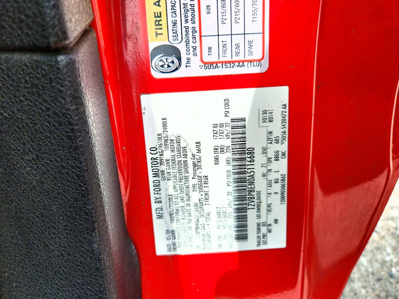 2010 Ford Mustang Red vin: 1ZVBP8EN0A5116680