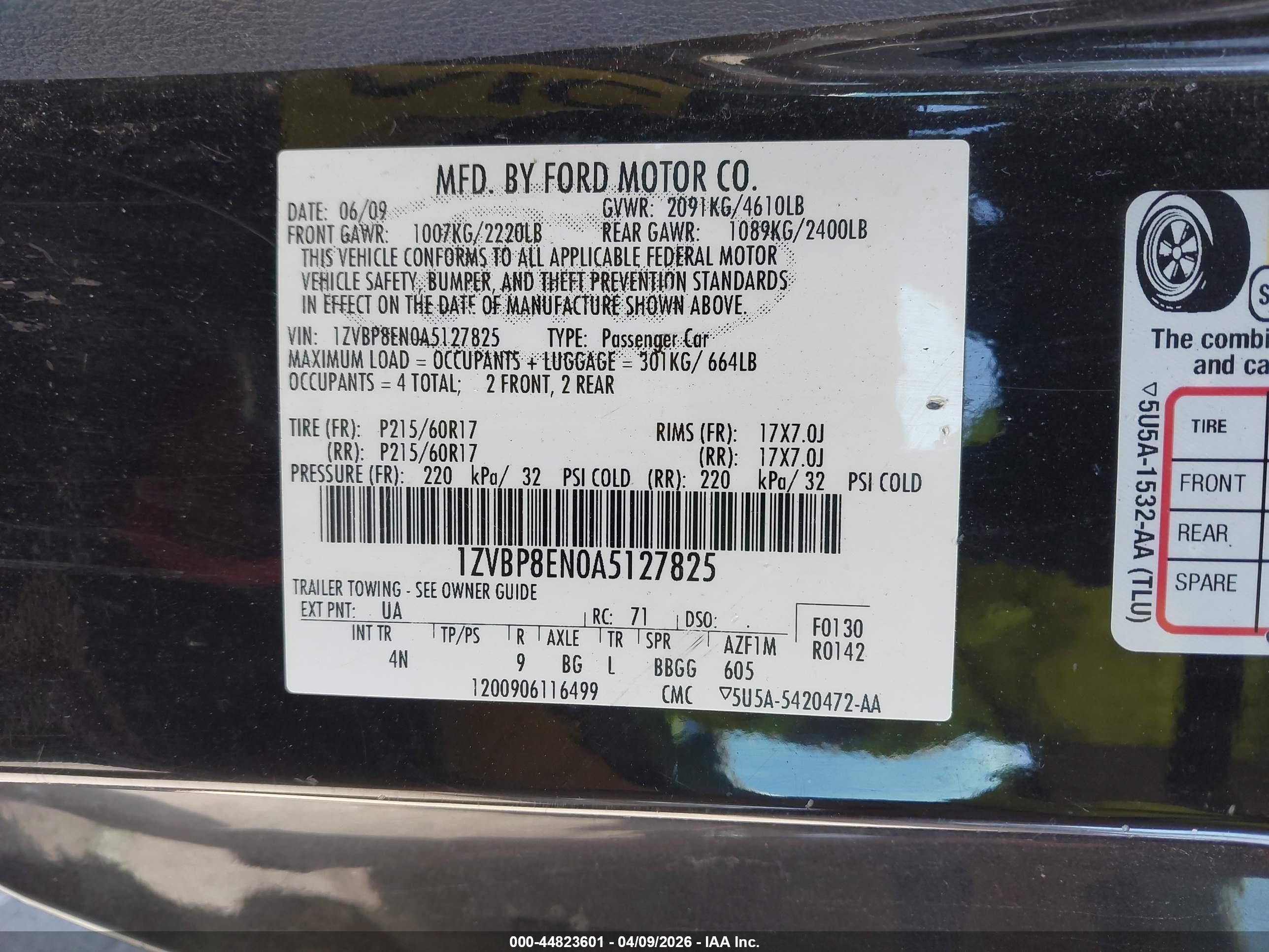 2010 Ford Mustang V6/v6 Premium Black vin: 1ZVBP8EN0A5127825