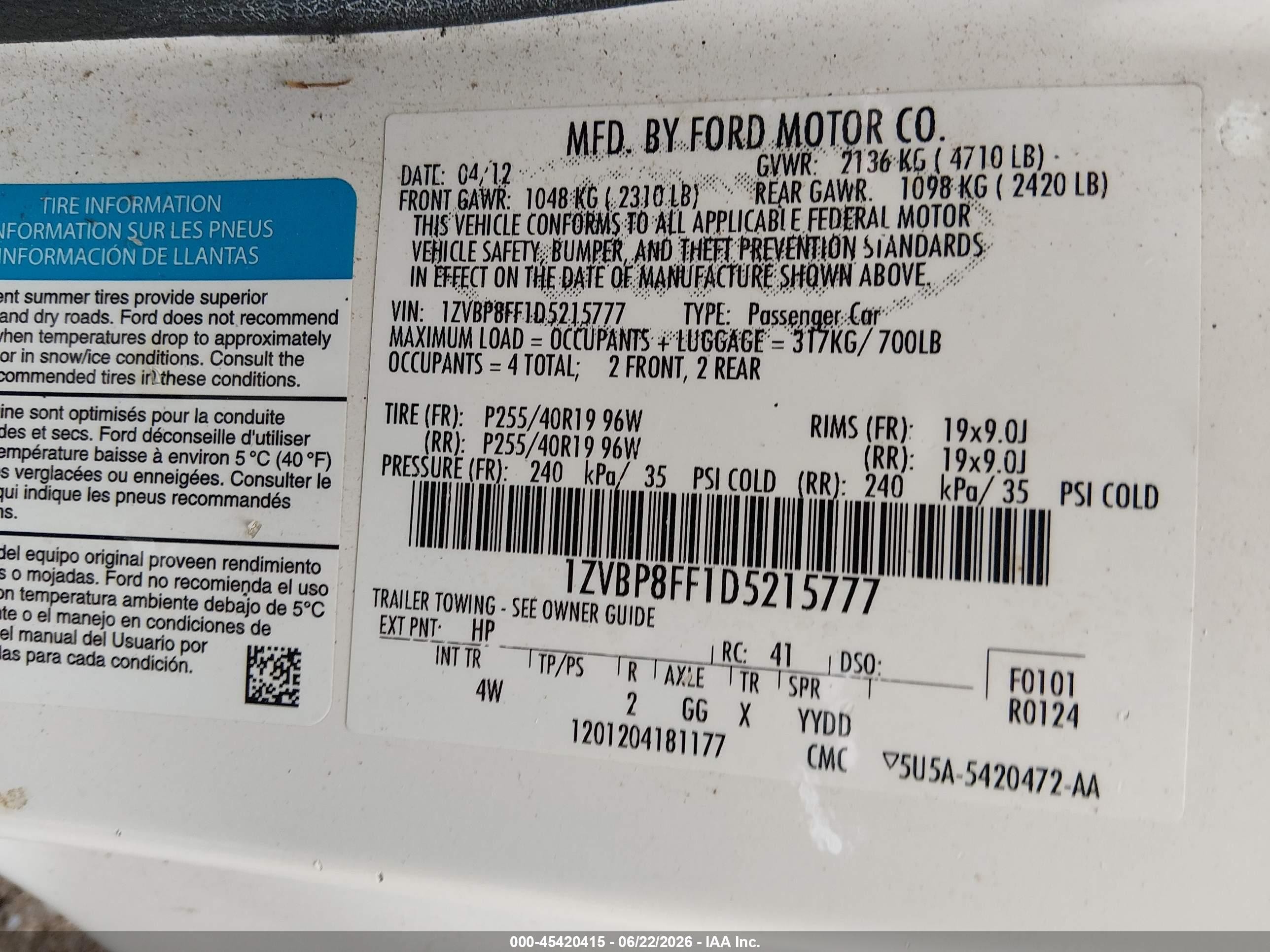 2013 Ford Mustang Gt Premium White vin: 1ZVBP8FF1D5215777