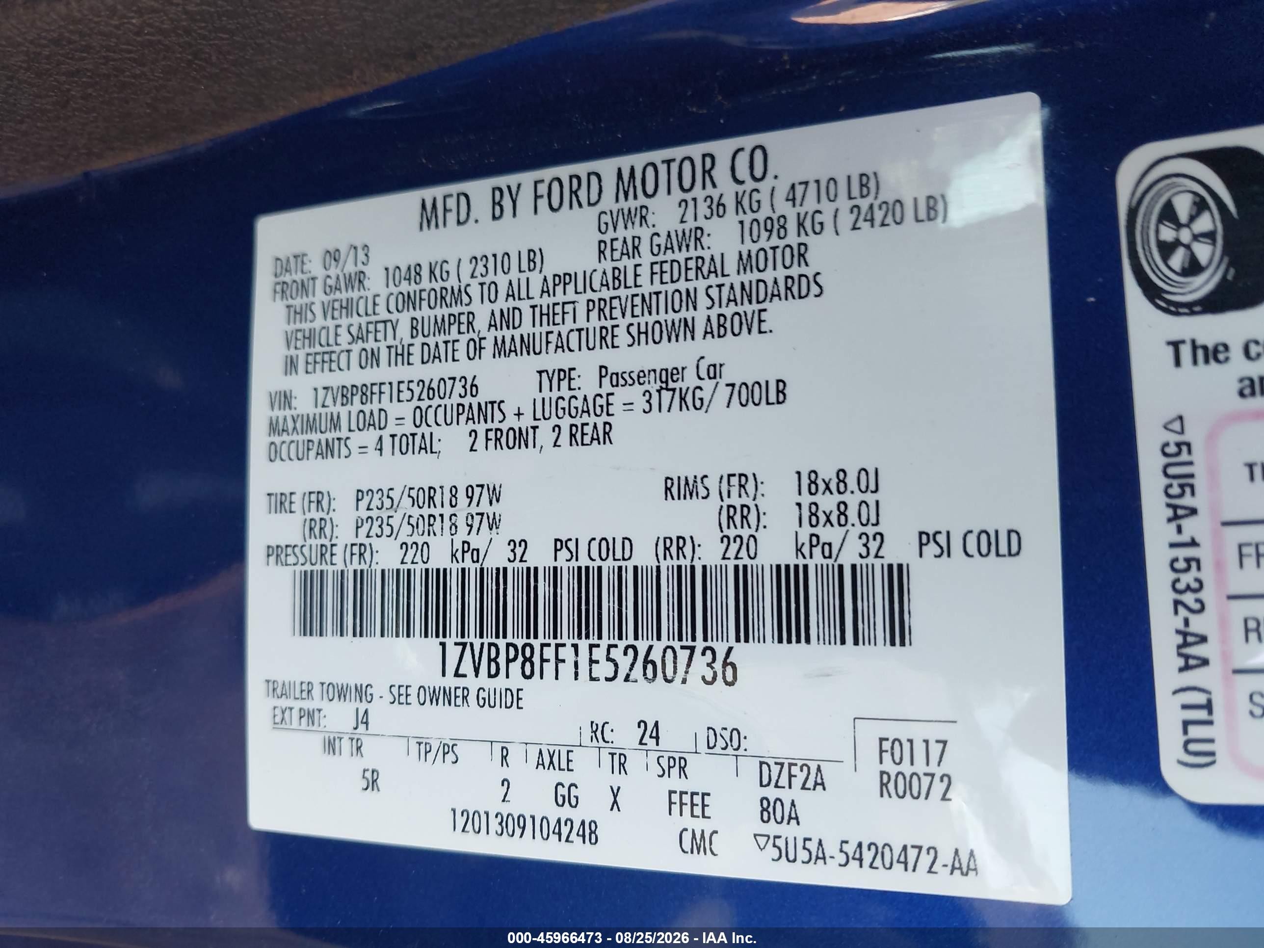2014 Ford Mustang Gt Premium Dark Blue vin: 1ZVBP8FF1E5260736