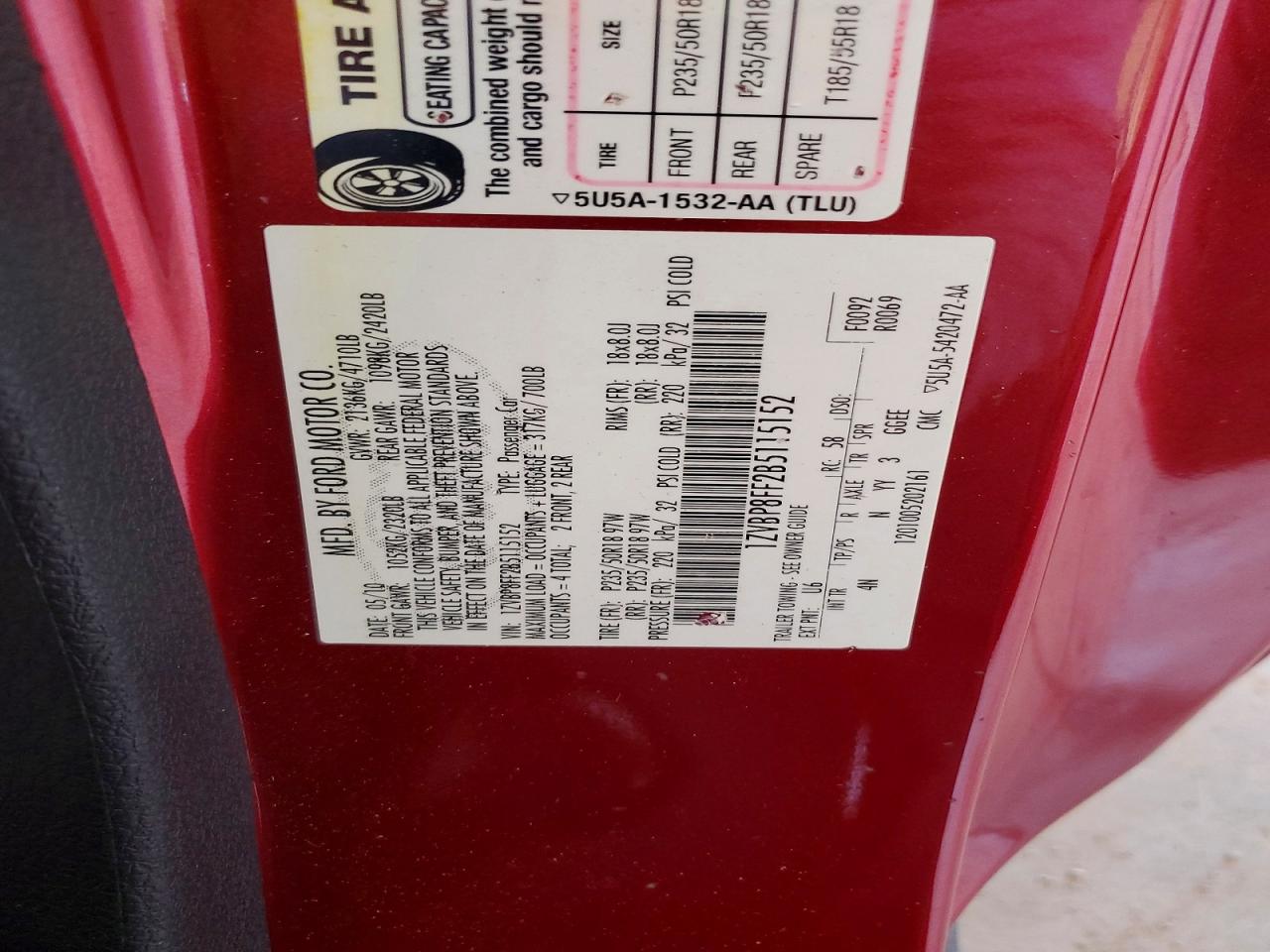 2011 Ford Mustang Gt Red vin: 1ZVBP8FF2B5115152