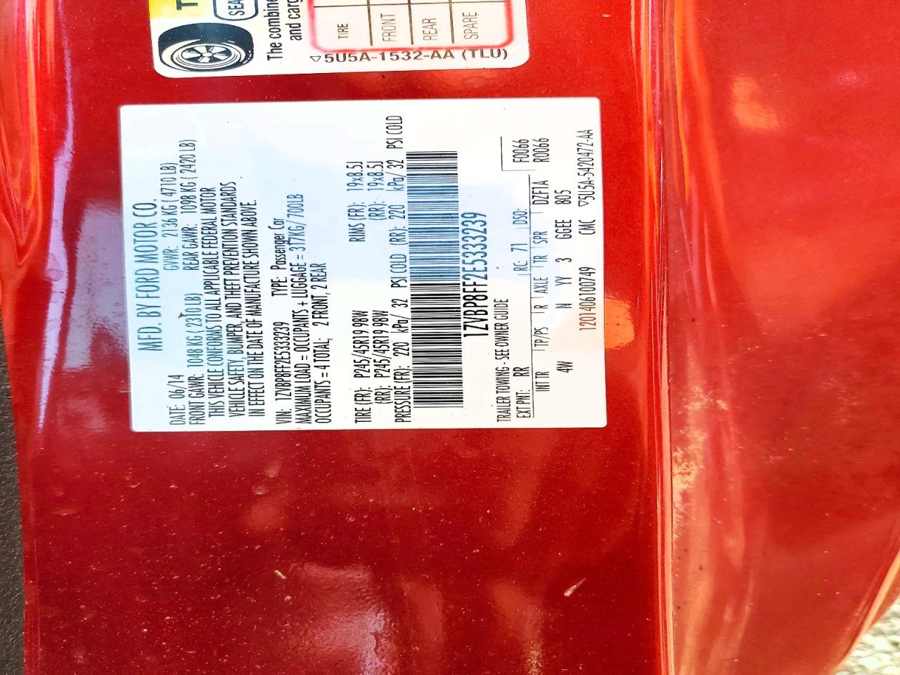 2014 Ford Mustang Gt Red vin: 1ZVBP8FF2E5333239