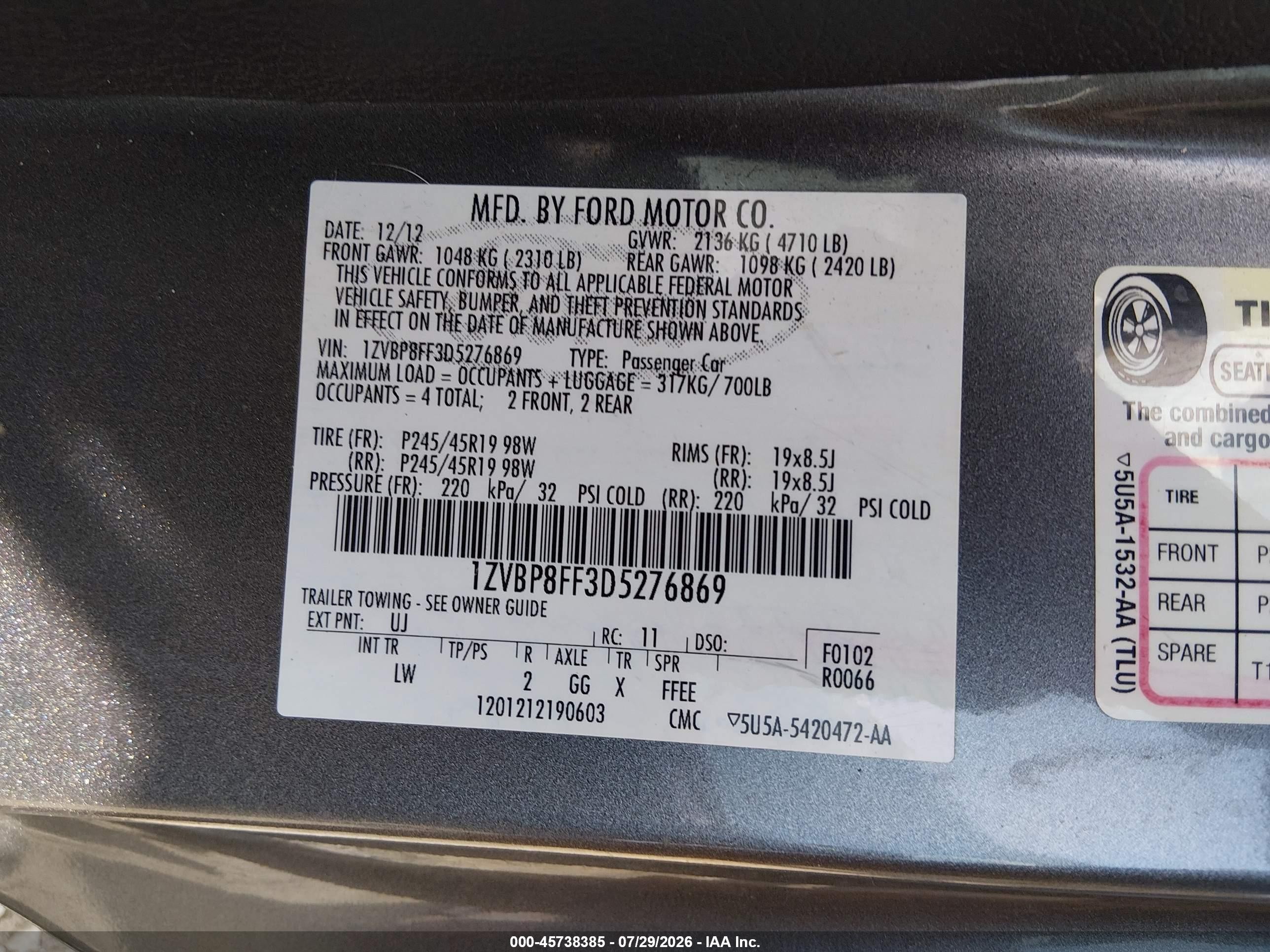 2013 Ford Mustang Gt Premium Gray vin: 1ZVBP8FF3D5276869