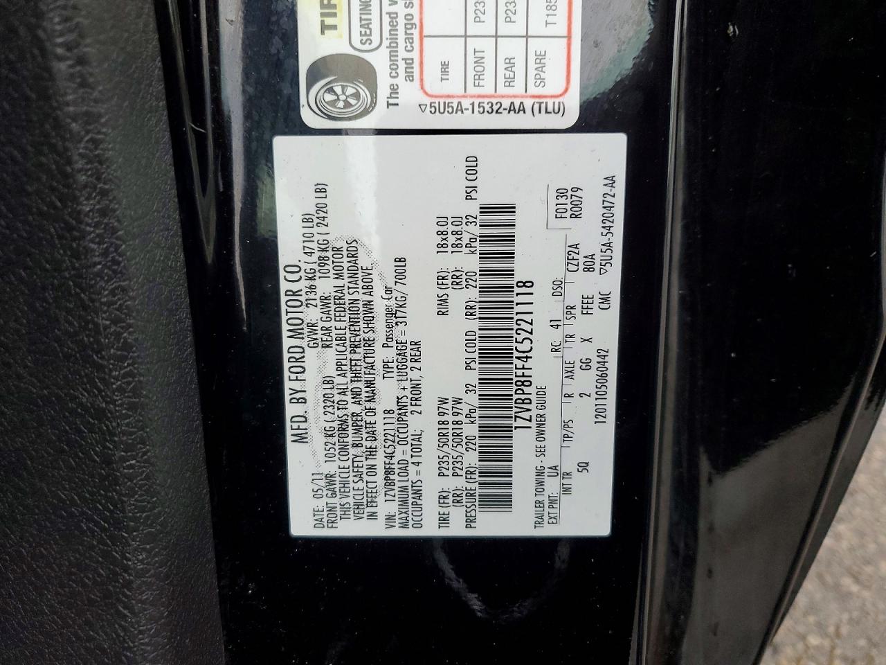 2012 Ford Mustang Gt Black vin: 1ZVBP8FF4C5221118
