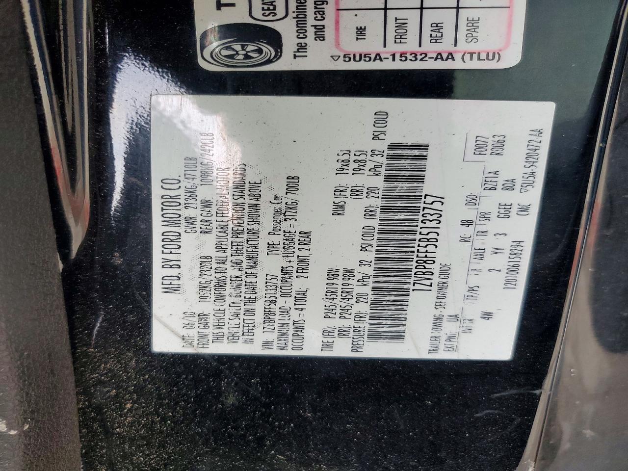 2011 Ford Mustang Gt Black vin: 1ZVBP8FF5B5133757