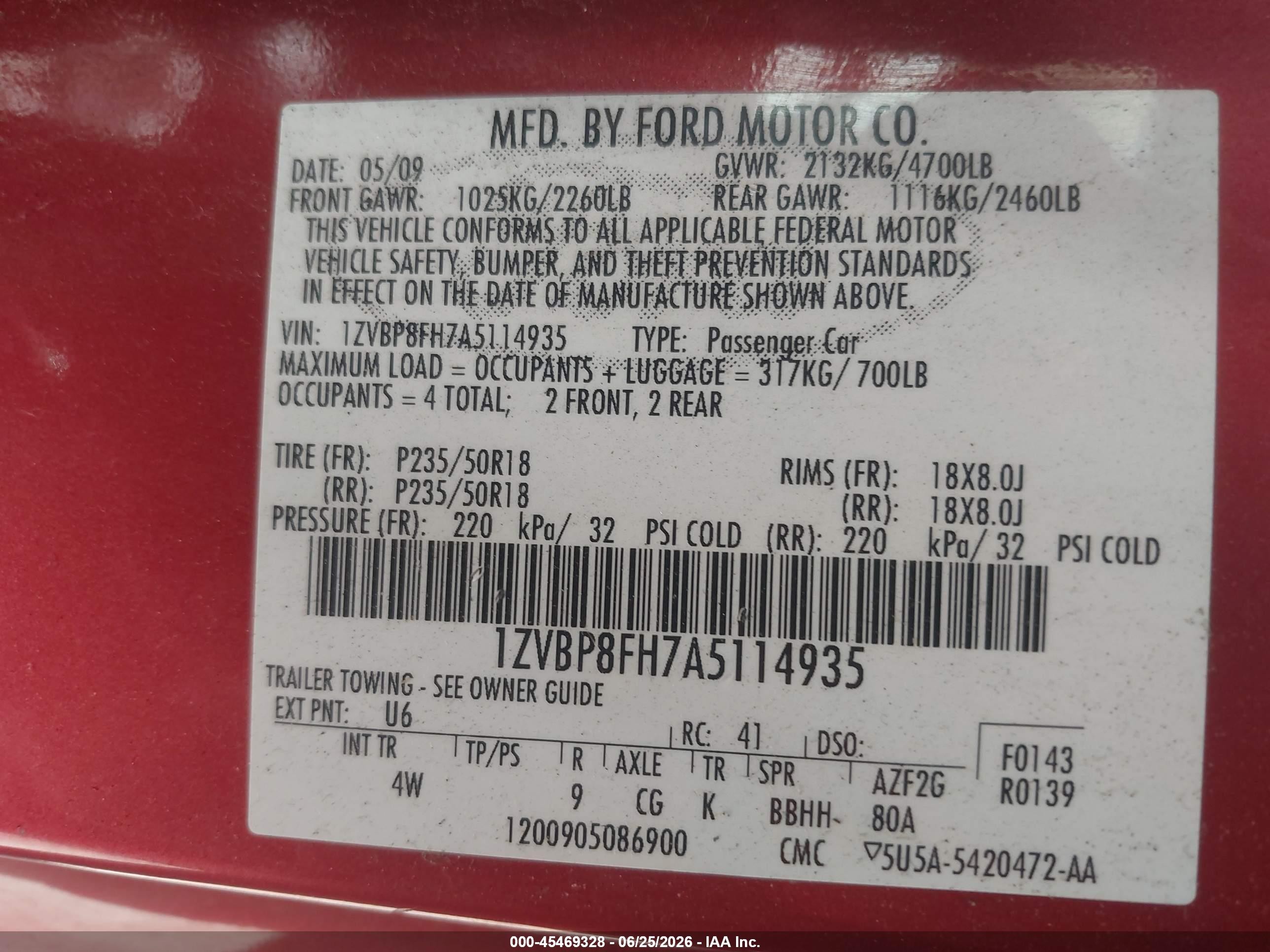 2010 Ford Mustang Gt/gt Premium Red vin: 1ZVBP8FH7A5114935
