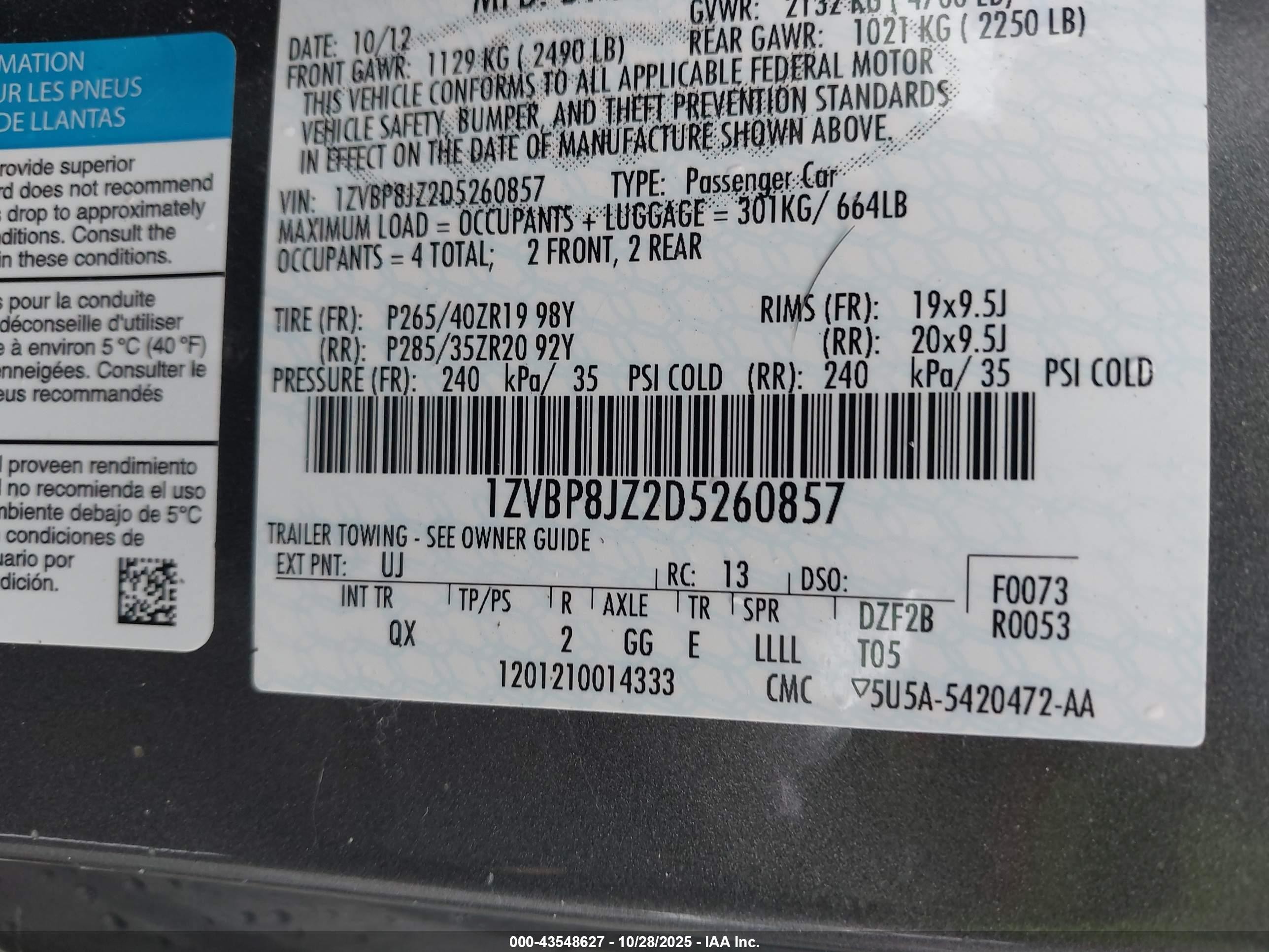 2013 Ford Shelby Gt500   Gray vin: 1ZVBP8JZ2D5260857