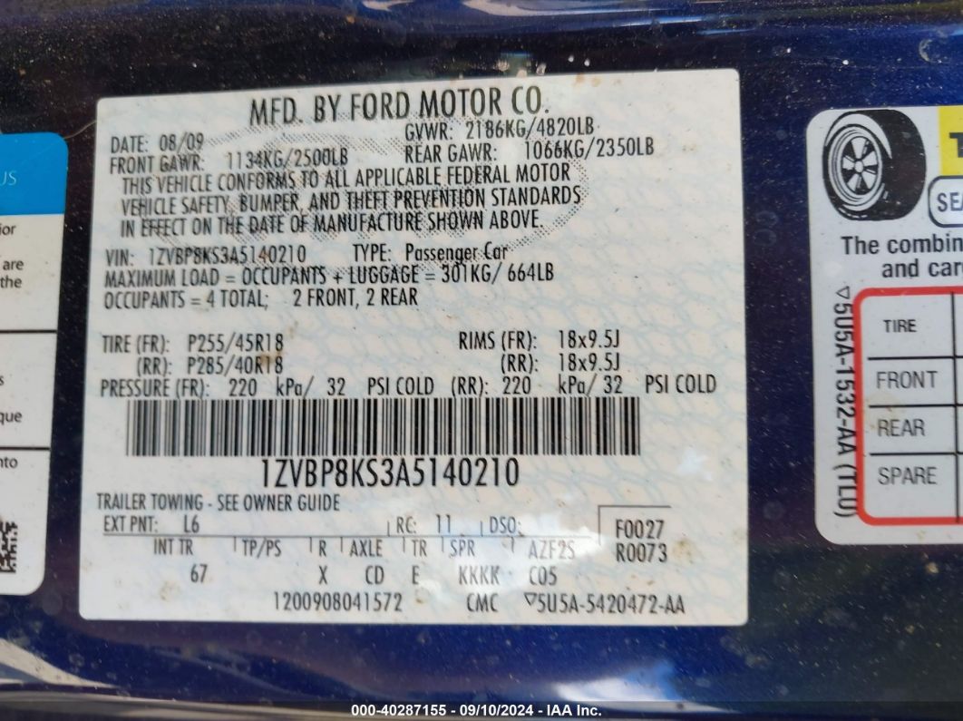 2010 Ford Shelby Gt500   Blue vin: 1ZVBP8KS3A5140210