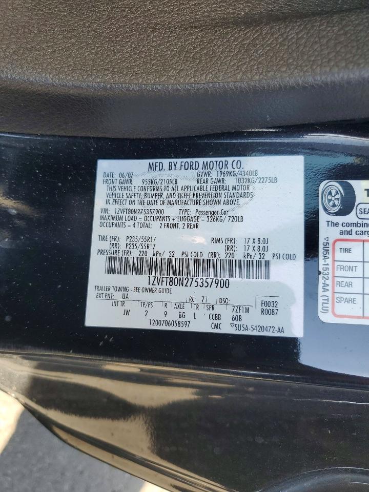 2007 Ford Mustang Black vin: 1ZVFT80N275357900