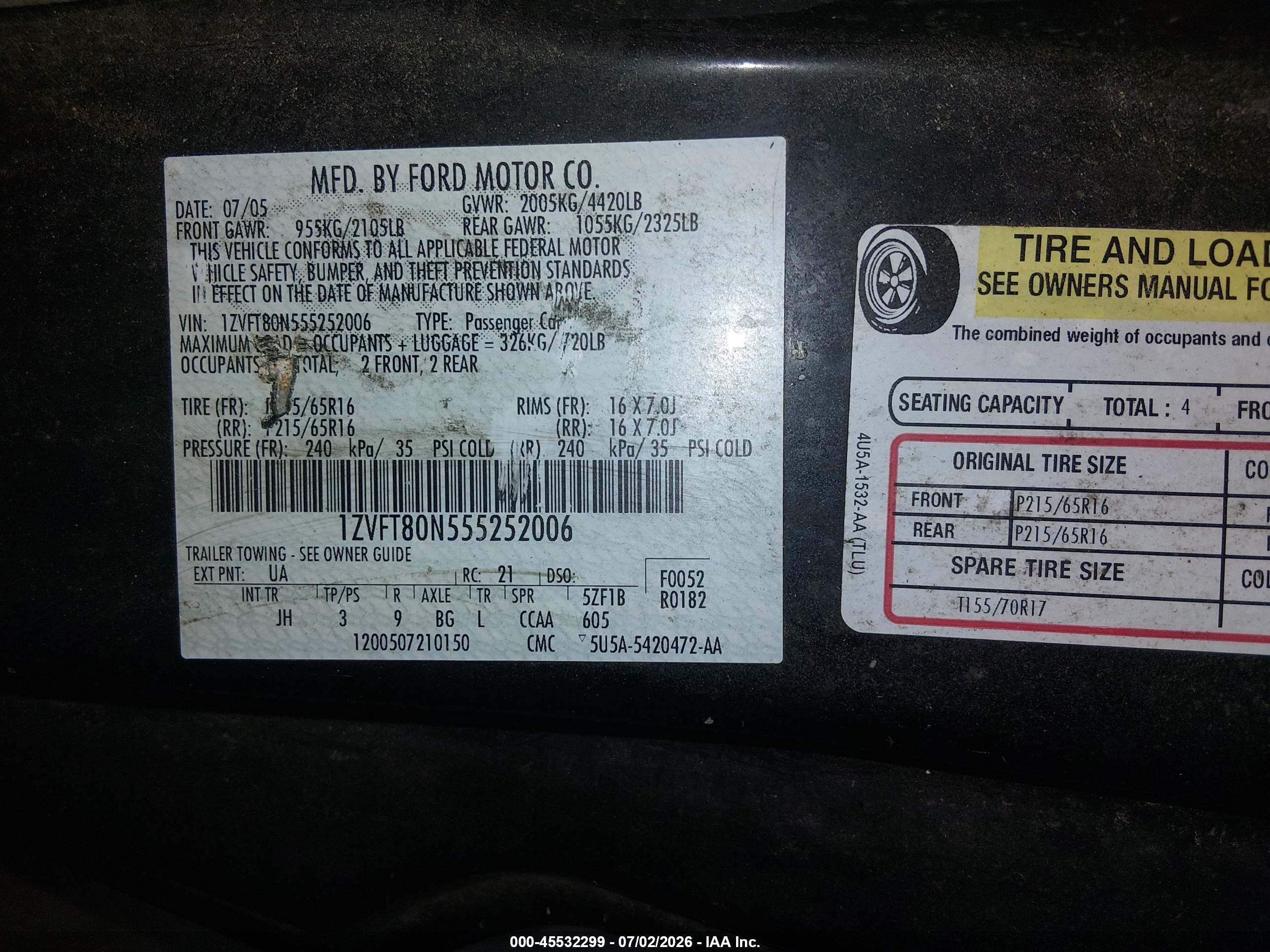 2005 Ford Mustang V6 Deluxe/v6 Premium Черный vin: 1ZVFT80N555252006