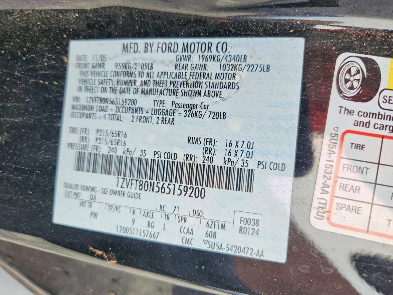 2006 Ford Mustang Черный vin: 1ZVFT80N565159200