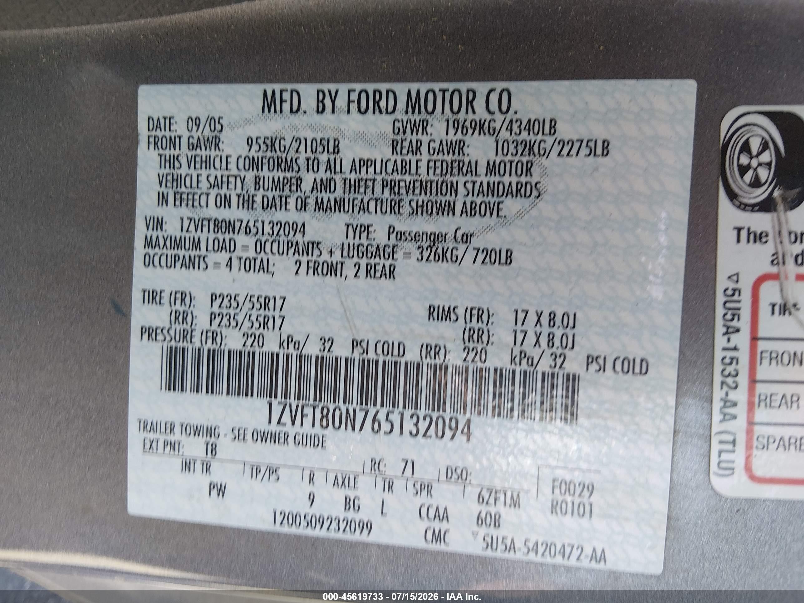 2006 Ford Mustang V6 Gray vin: 1ZVFT80N765132094