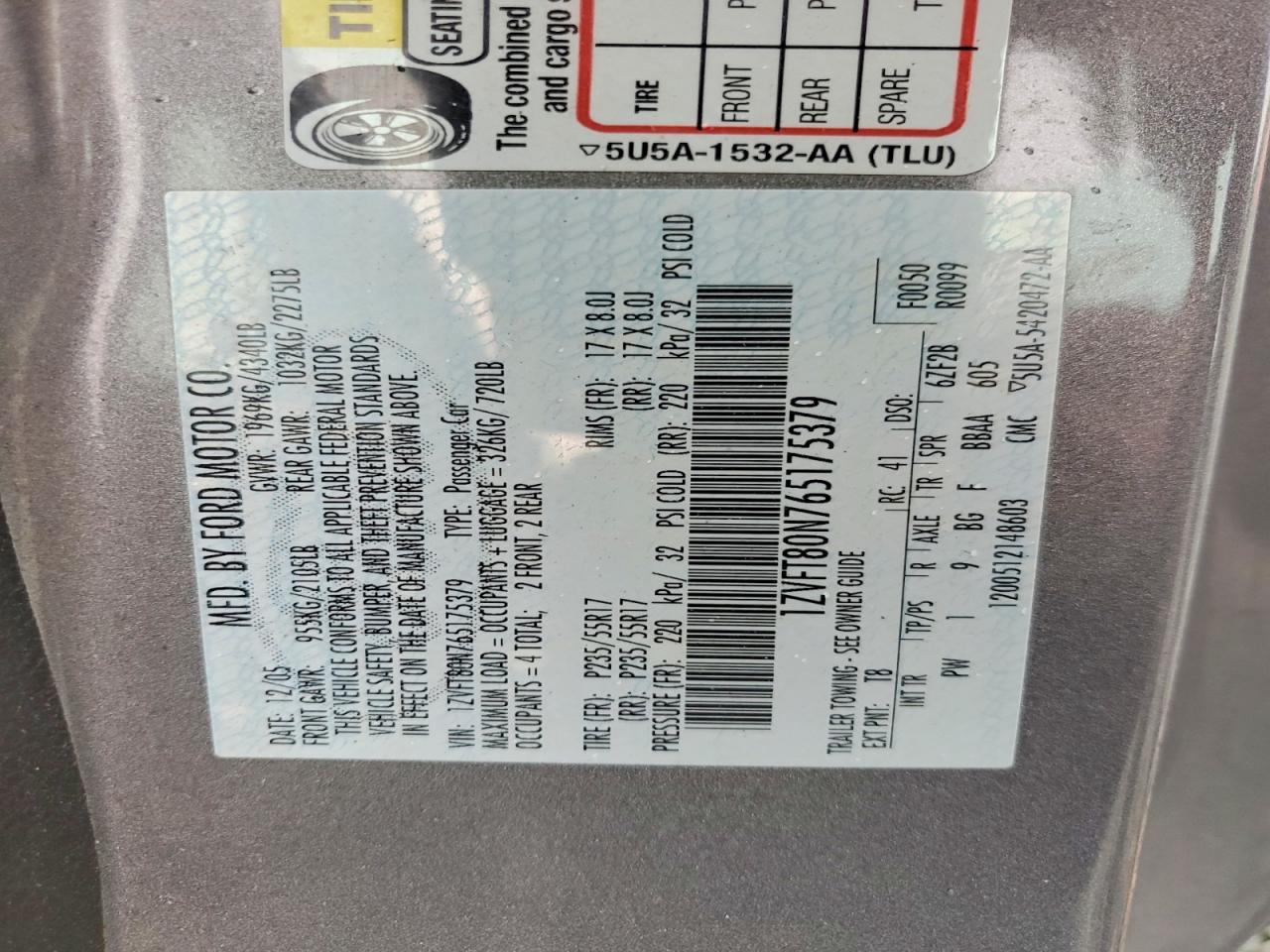 2006 Ford Mustang Silver vin: 1ZVFT80N765175379