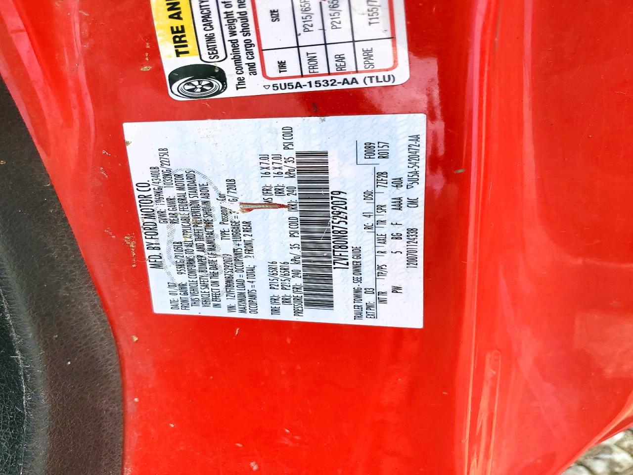 2007 Ford Mustang Red vin: 1ZVFT80N875292079