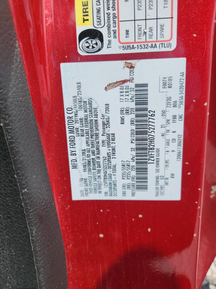 2007 Ford Mustang Gt Red vin: 1ZVFT82H075277762