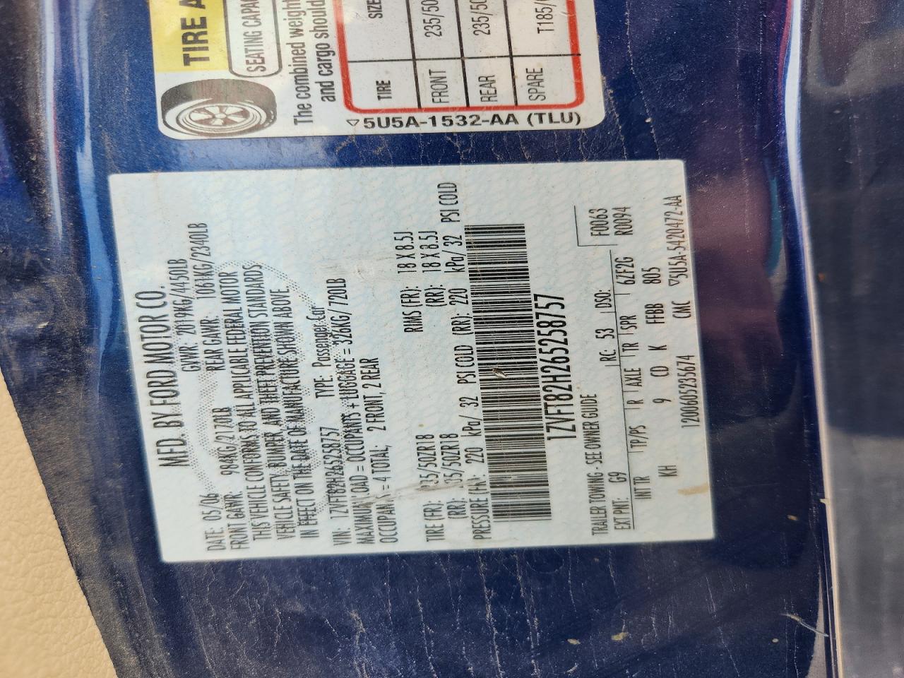 2006 Ford Mustang Gt Blue vin: 1ZVFT82H265258757