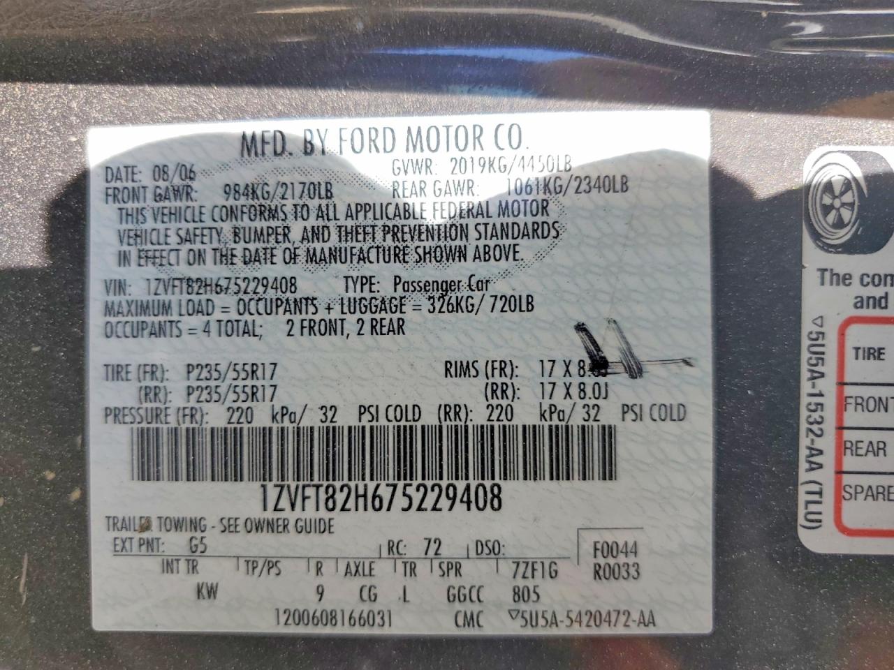 2007 Ford Mustang Gt Gray vin: 1ZVFT82H675229408