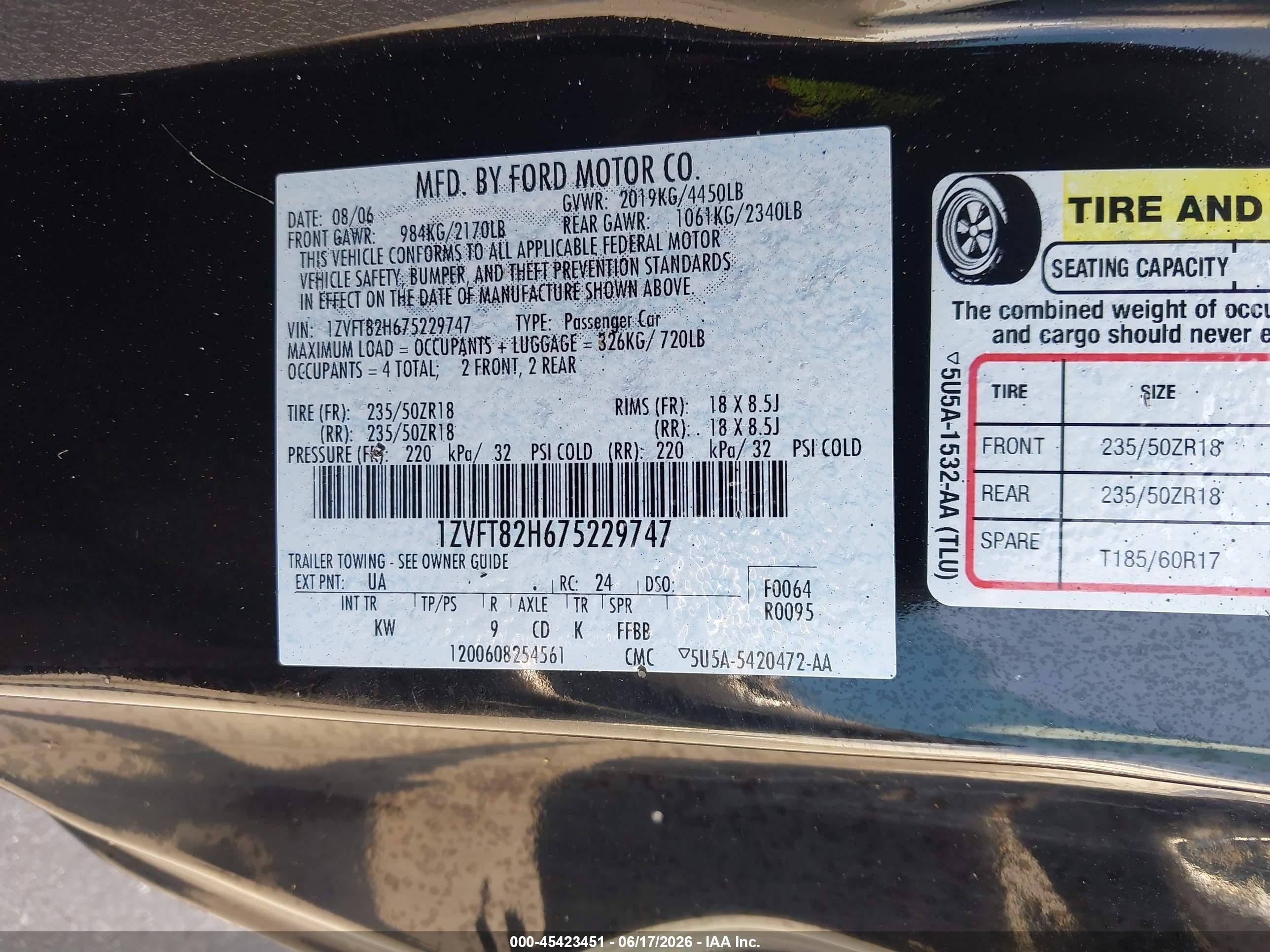 2007 Ford Mustang Gt Deluxe/gt Premium Black vin: 1ZVFT82H675229747
