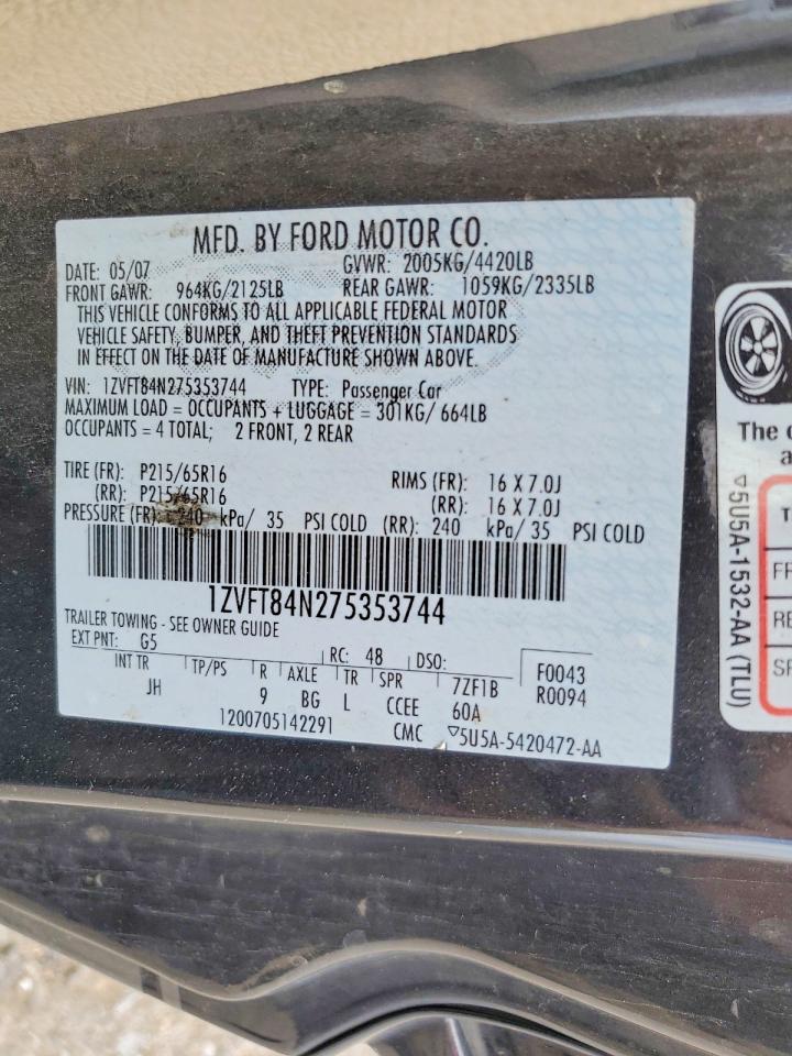2007 Ford Mustang Gray vin: 1ZVFT84N275353744